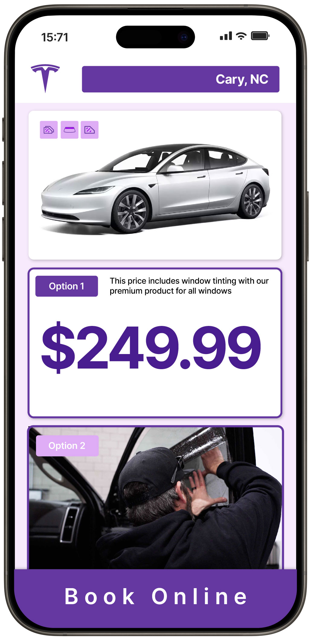 View Affordable Tesla Window Tinting Rates in Cary, North Carolina