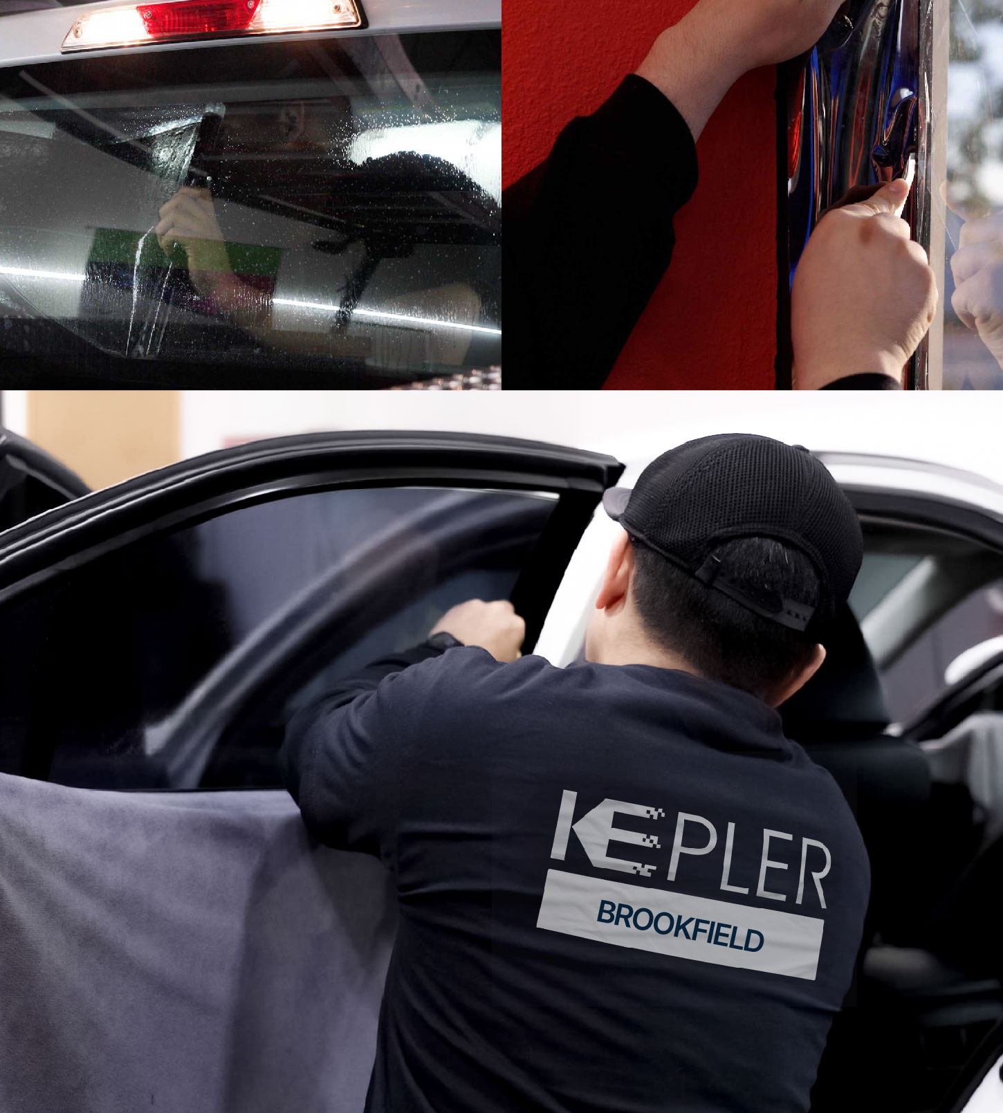 Automotive Window Tinting Expert Applying Film in Brookfield, Connecticut