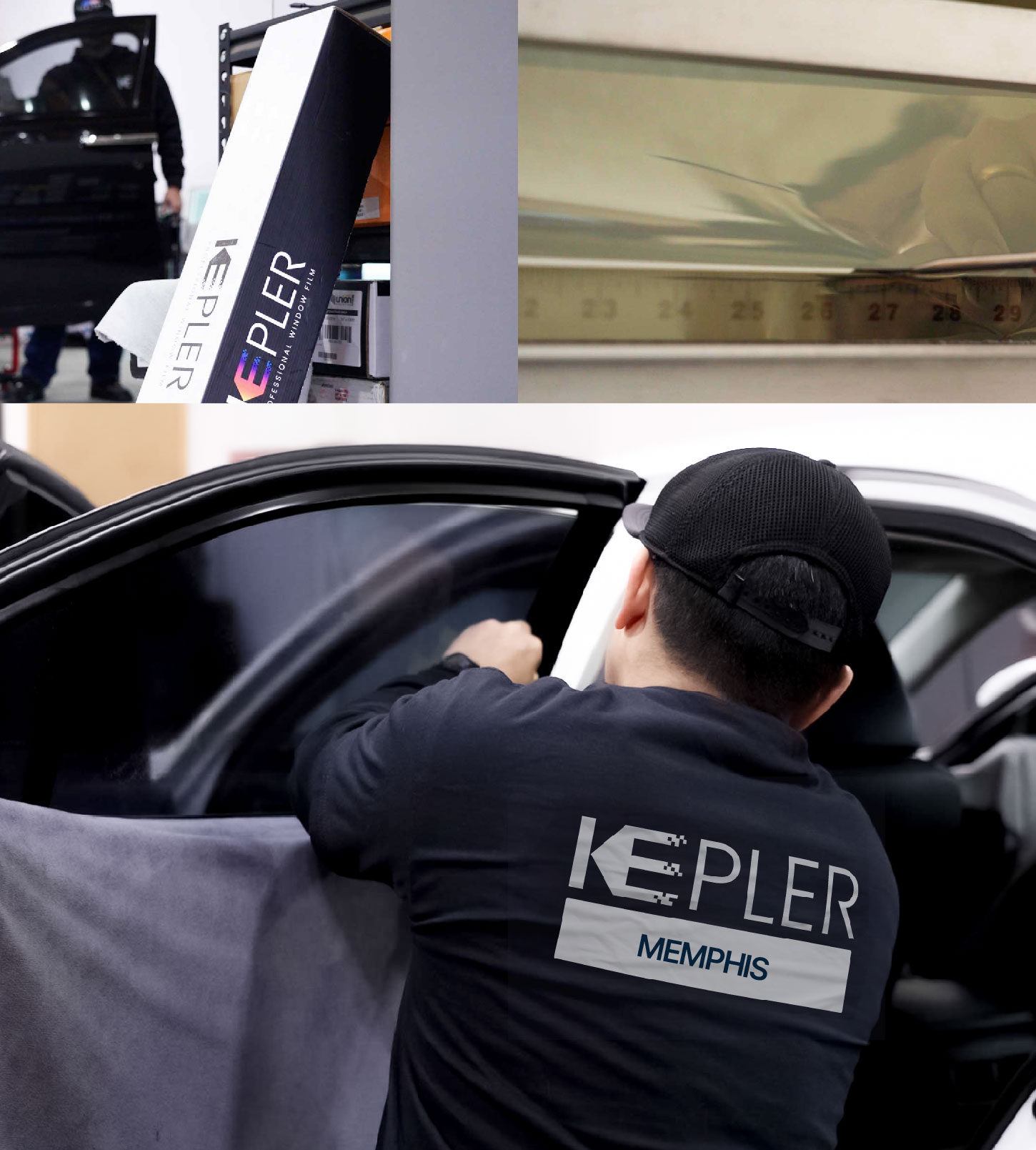 Automotive Window Tinting Expert Applying Film in Memphis, Tennessee