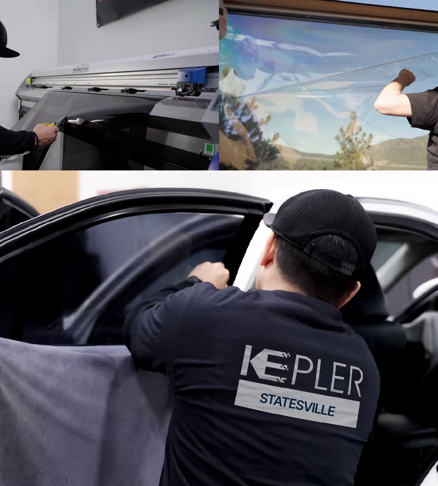 Automotive Window Tinting Expert Applying Film in Statesville, North Carolina