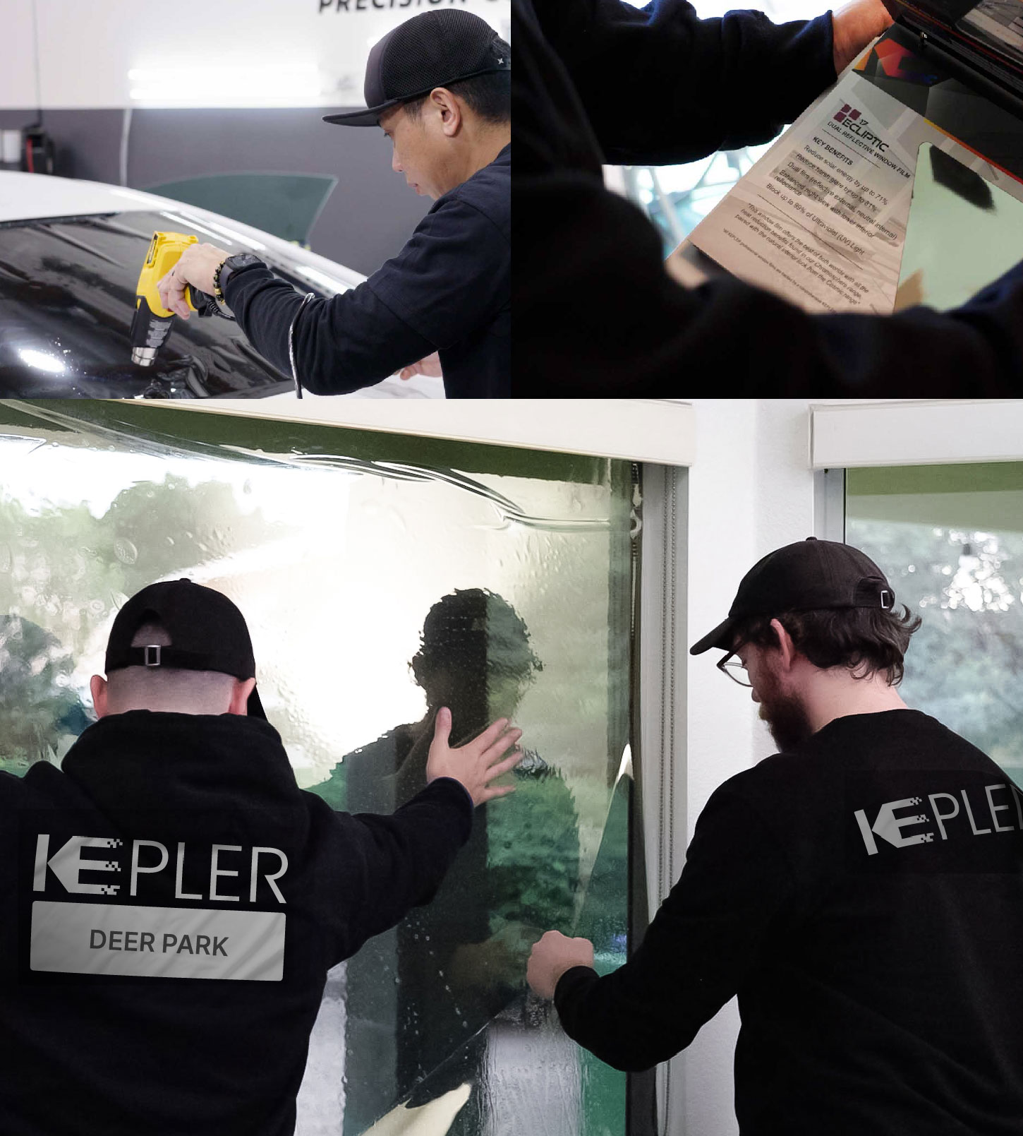 Expert Technician Fitting Advanced Window Tint to Home in Deer Park