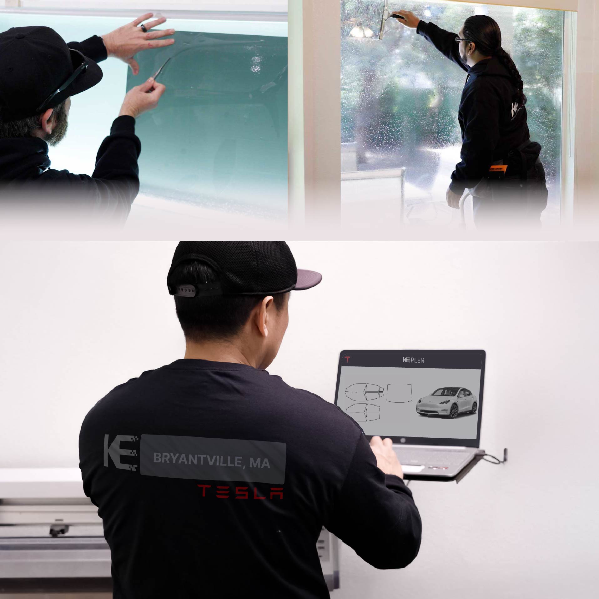 Kepler Technician Applying High-tech Window Tint to Tesla in Bryantville