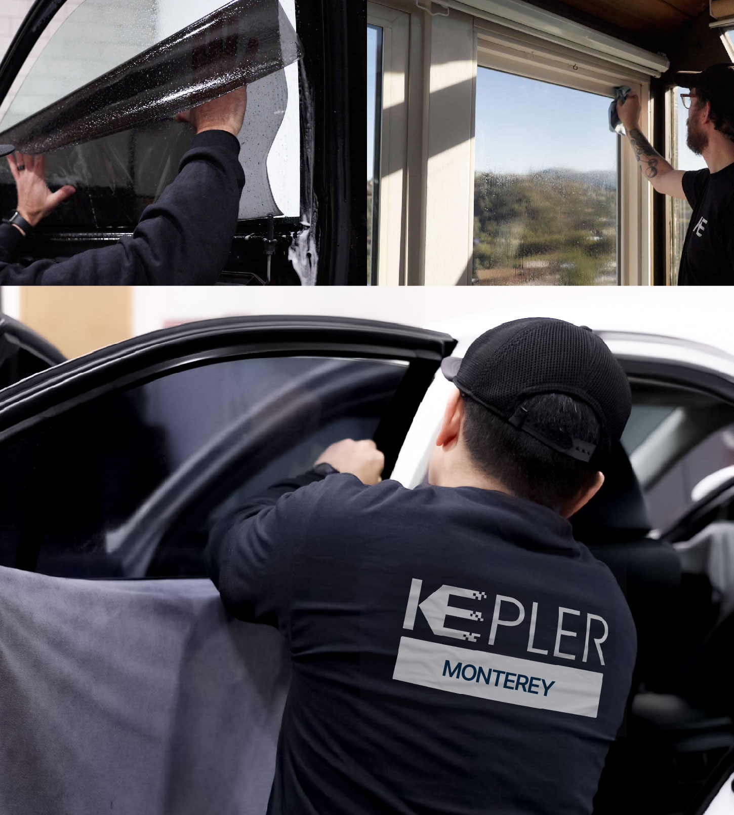 Automotive Window Tinting Expert Applying Film in Monterey, California