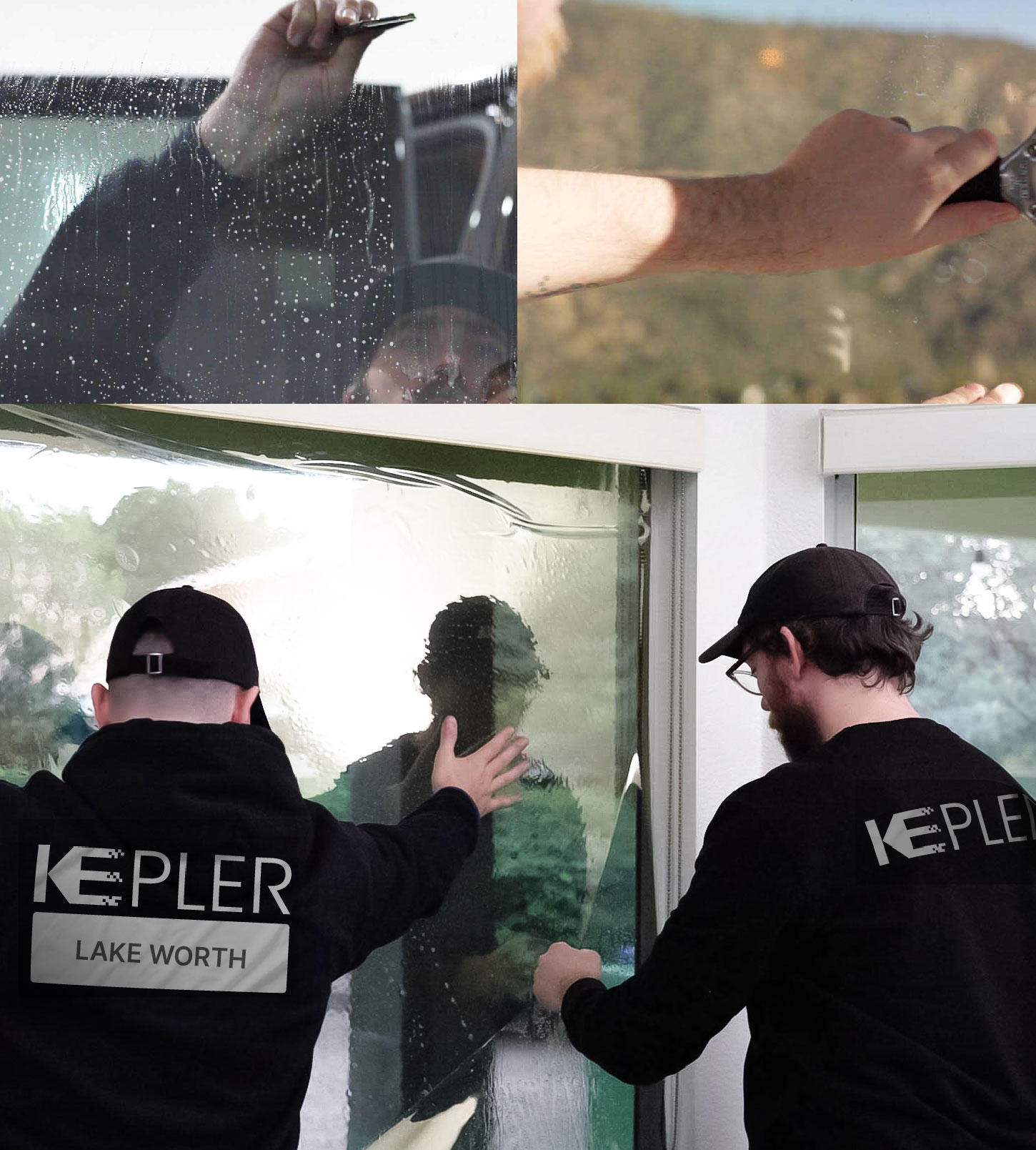Kepler Technician Applying Ceramic Window Tint to Home in Lake Worth