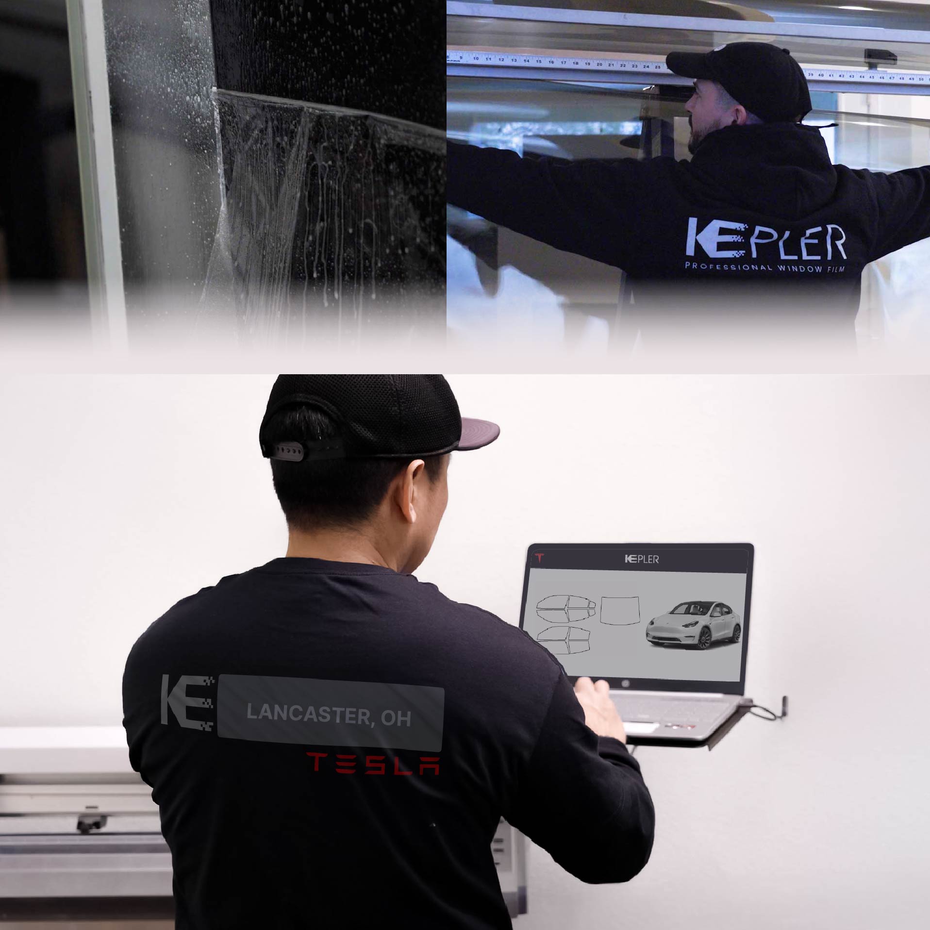 Kepler Technician Fitting High-tech Window Tint to Tesla in Lancaster