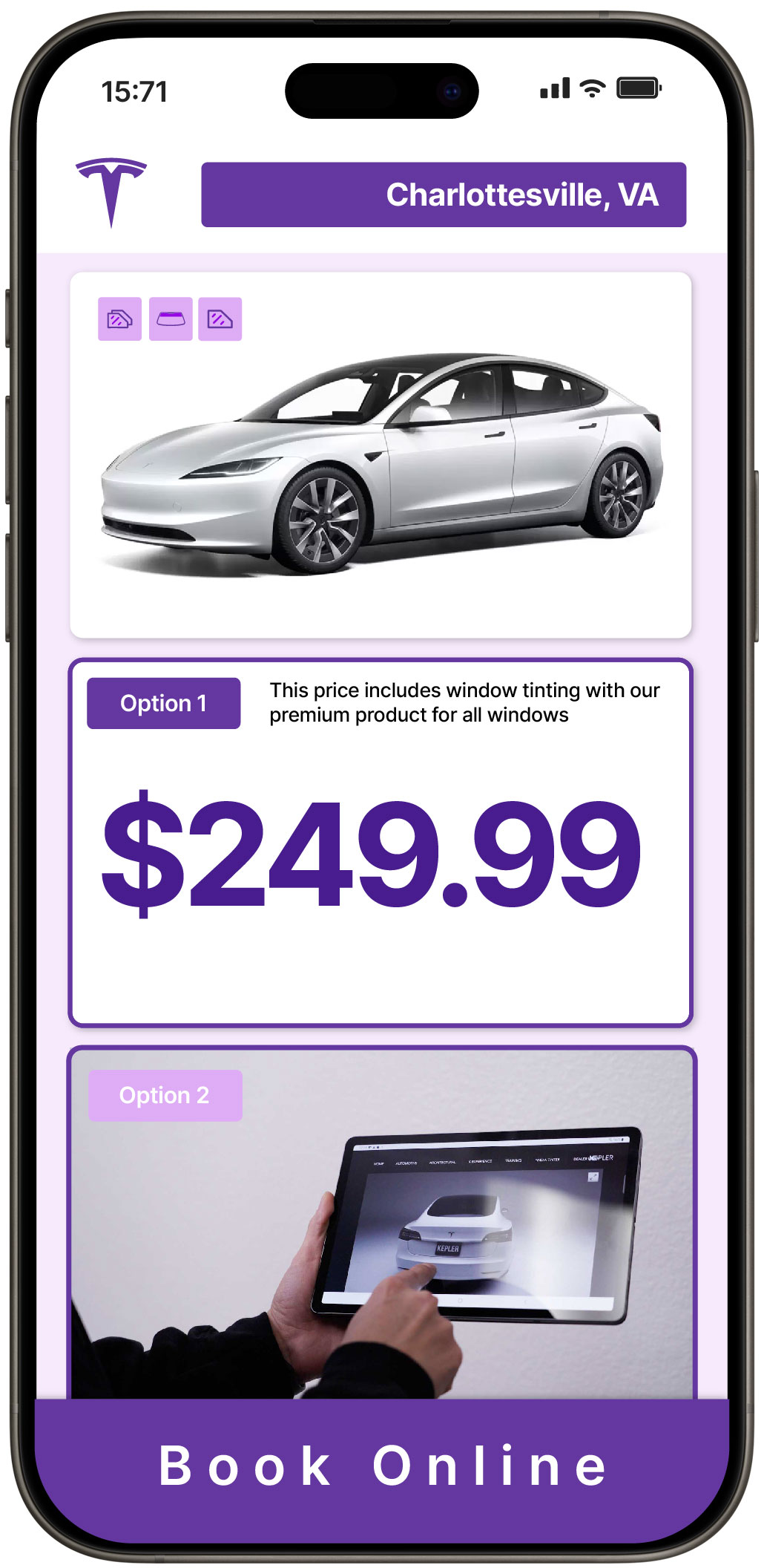 View Competitive Tesla Window Tinting Rates in Charlottesville, Virginia