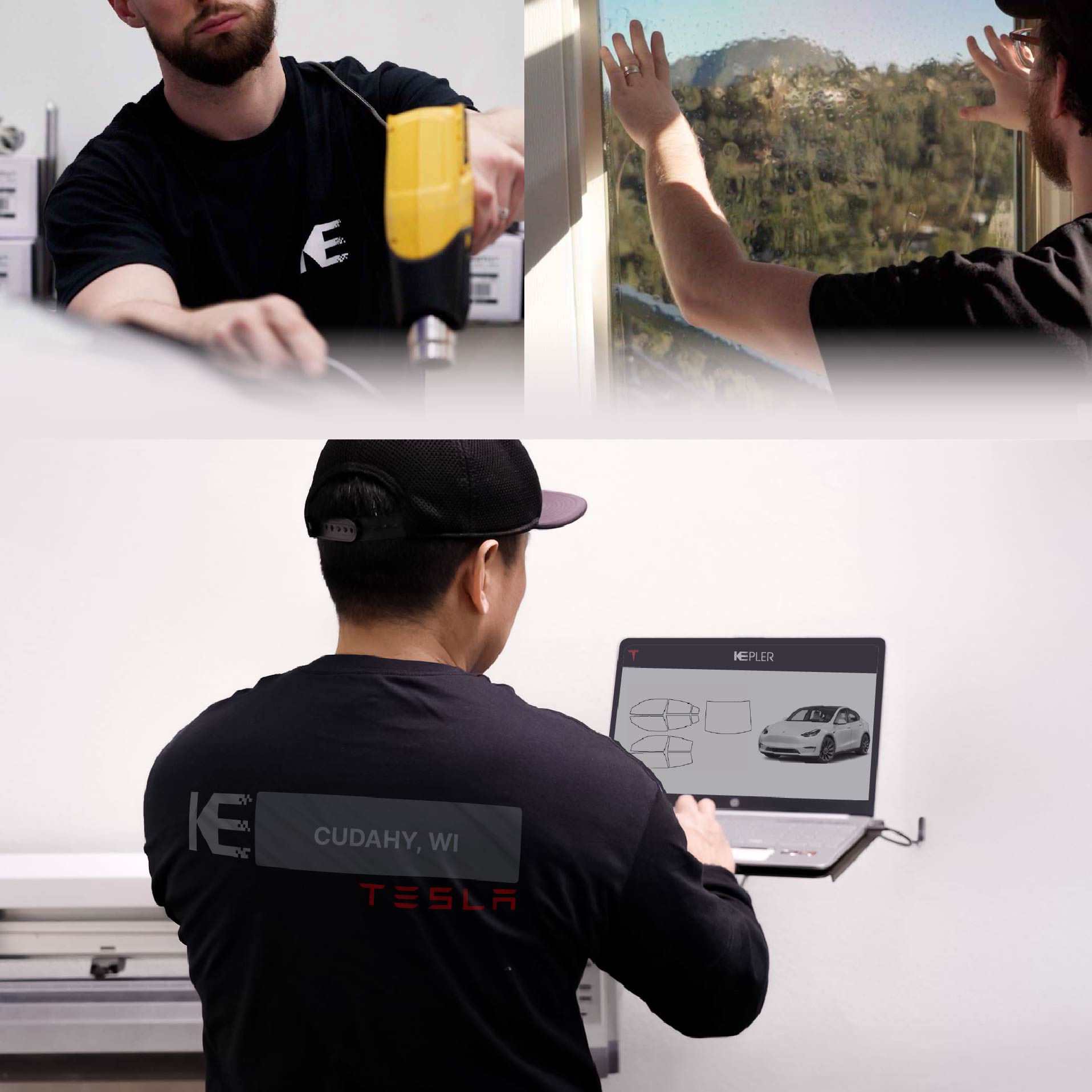 Kepler Technician Fitting Advanced Window Tint to Tesla in Cudahy