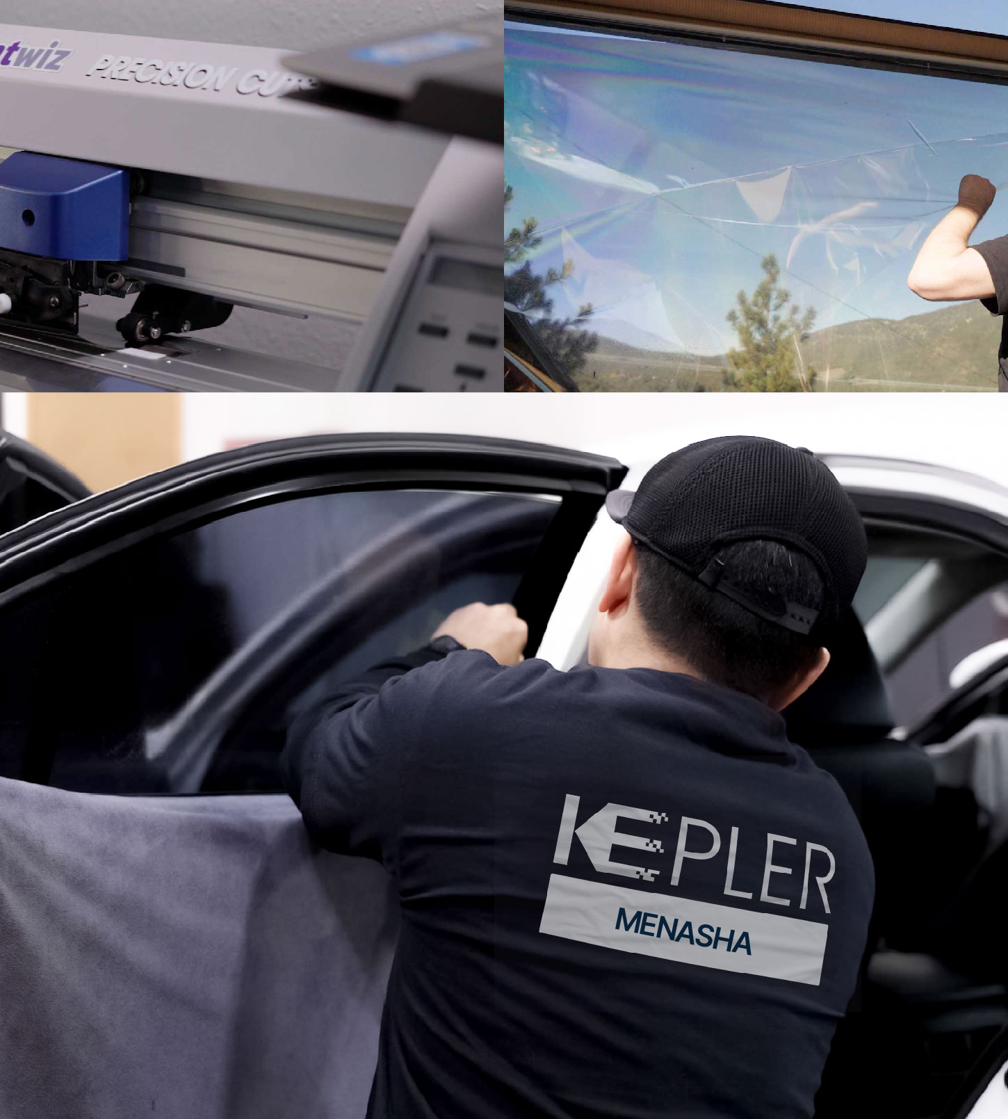 Automotive Window Tinting Expert Applying Film in Menasha, Wisconsin