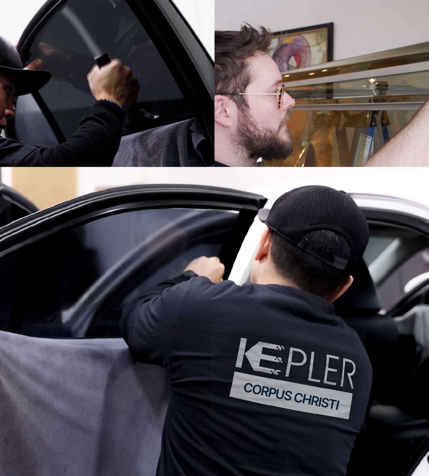 Automotive Window Tinting Expert Applying Film in Corpus Christi, Texas