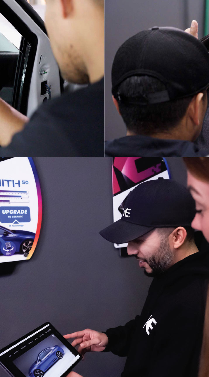 Kepler Dealer Showing Car Window Film Options to Customer in Hempstead, New York