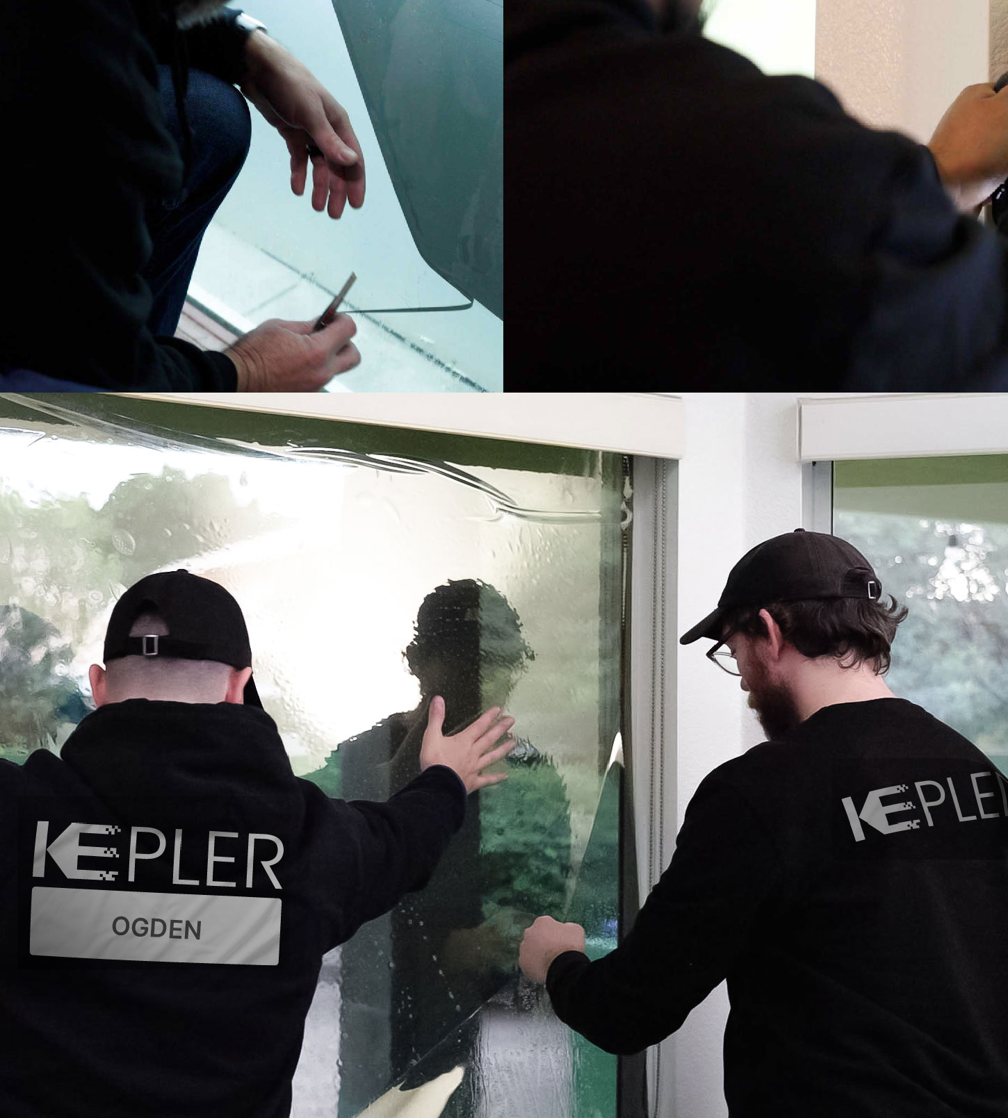 Kepler Technician Installing Ceramic Window Tint to Home in Ogden