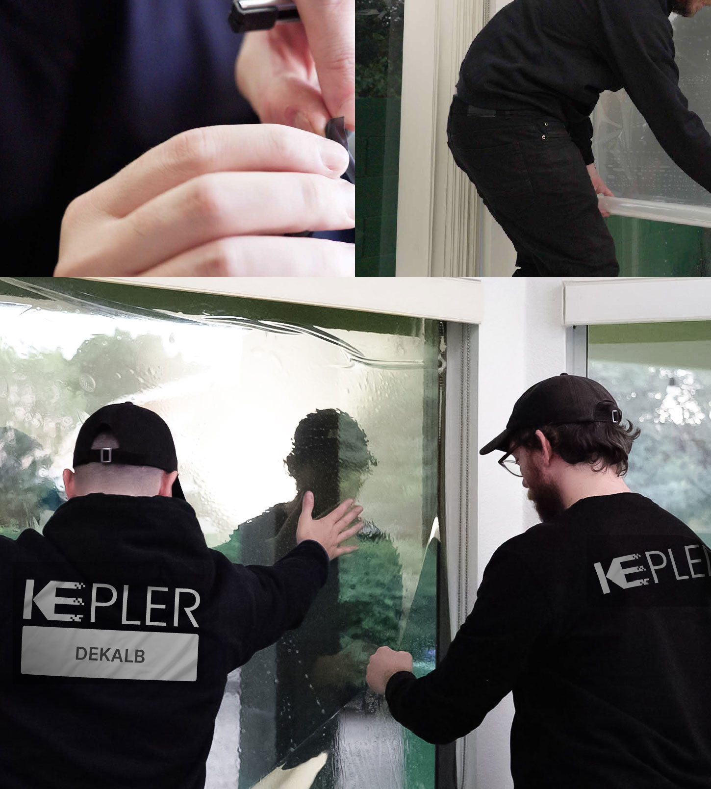 Expert Technician Fitting Ceramic Window Tint to Home in DeKalb