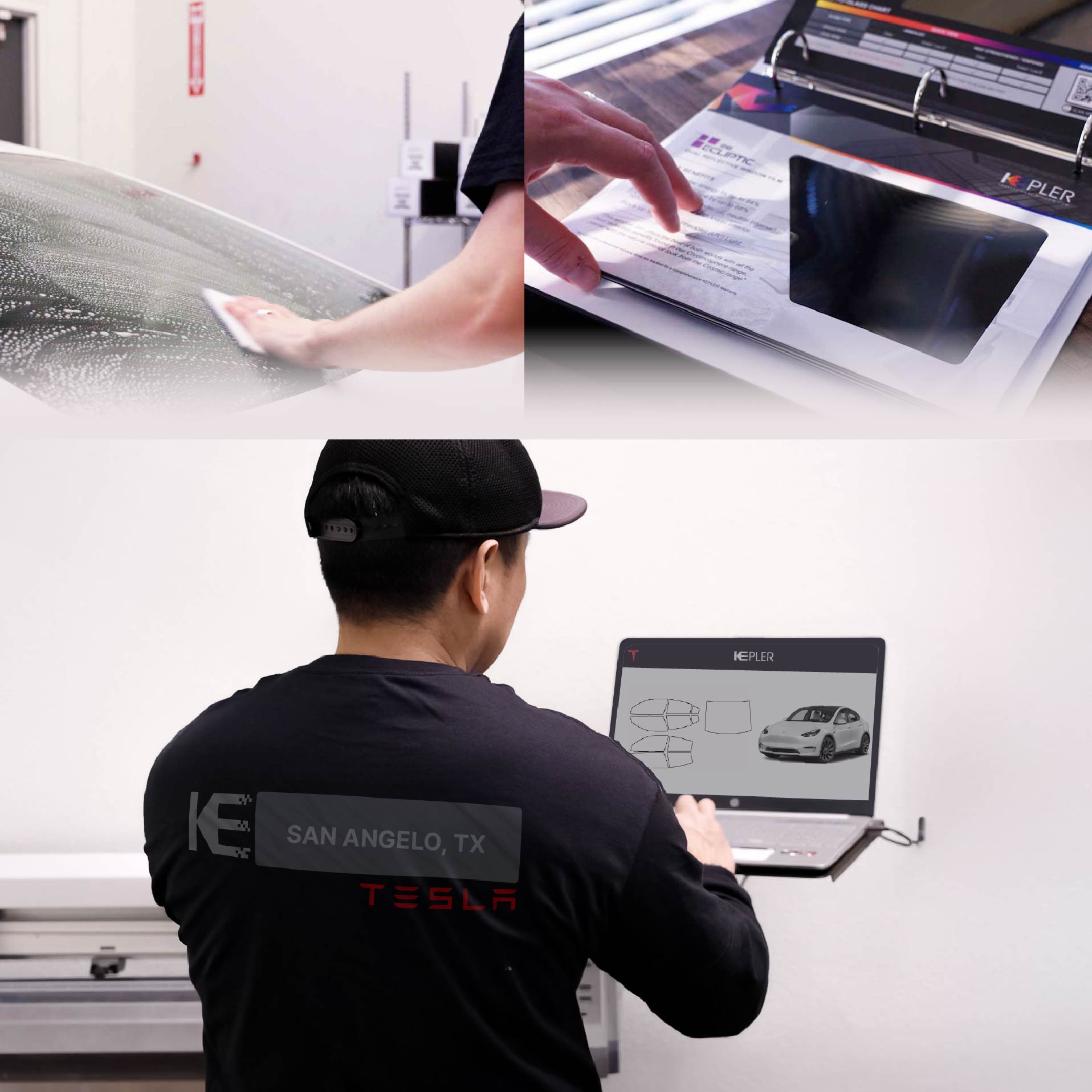 Kepler Technician Installing Advanced Window Tint to Tesla in San Angelo
