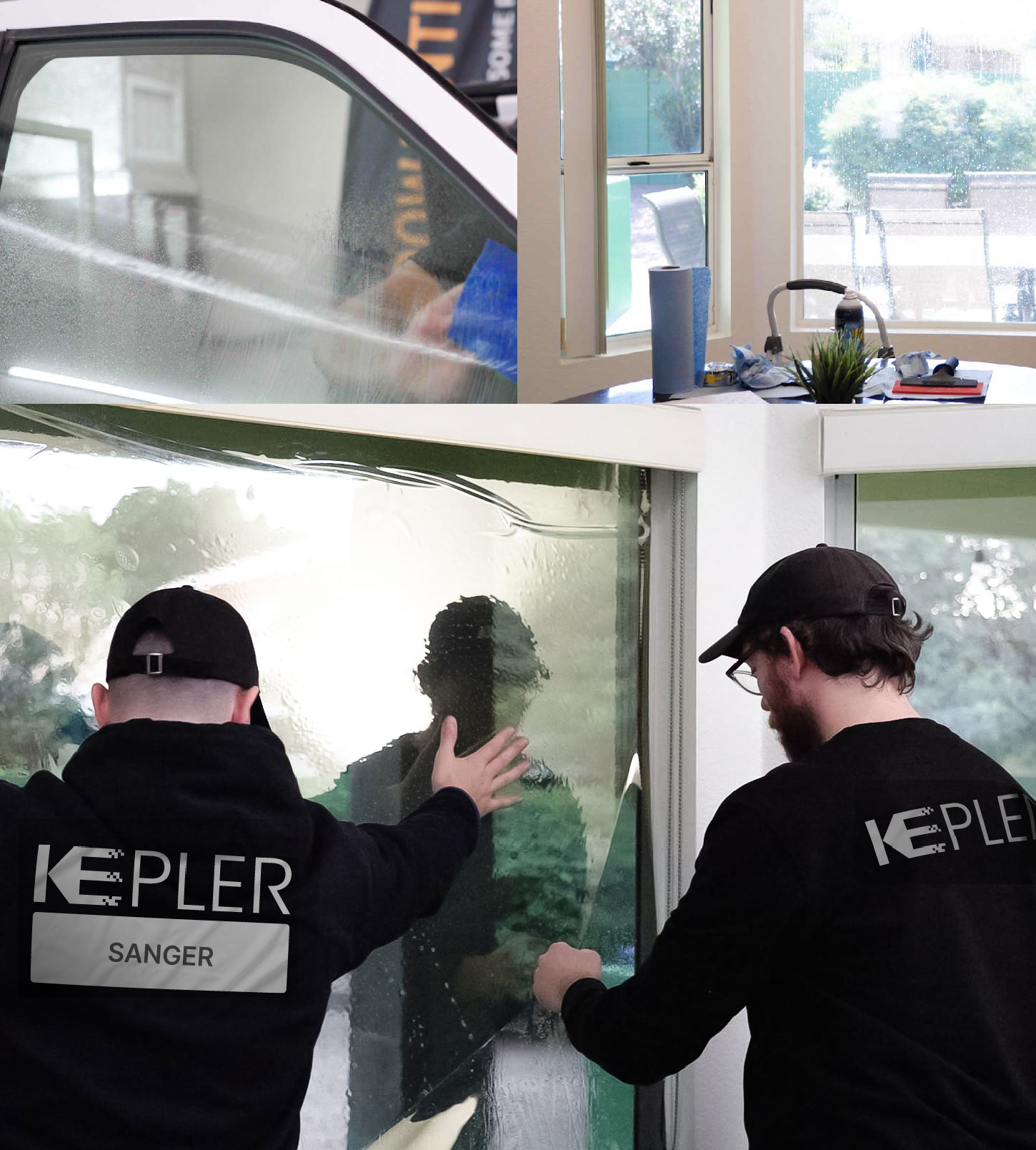 Expert Technician Applying High-tech Window Tint to Home in Sanger