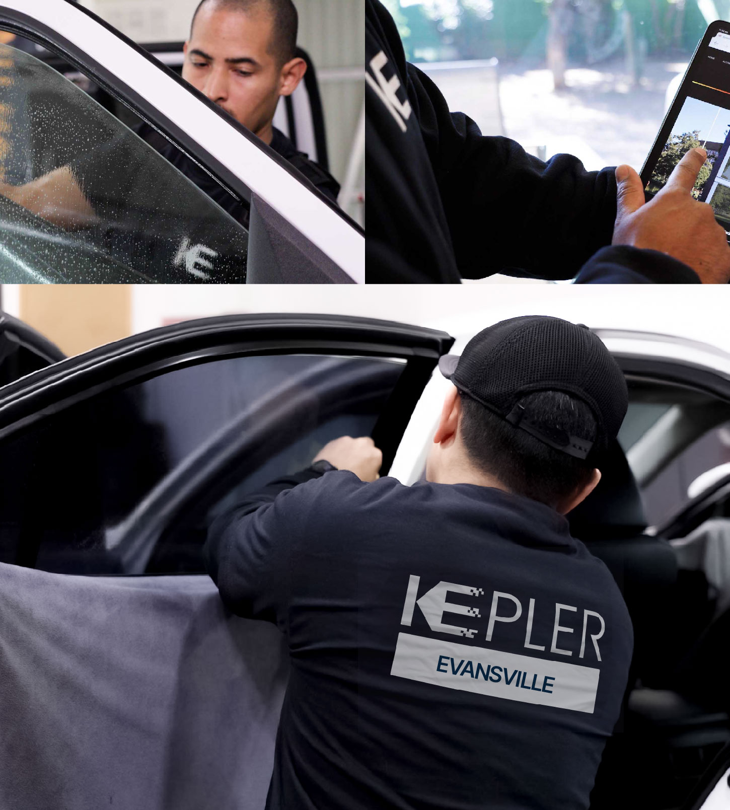 Automotive Window Tinting Expert Applying Film in Evansville, Indiana