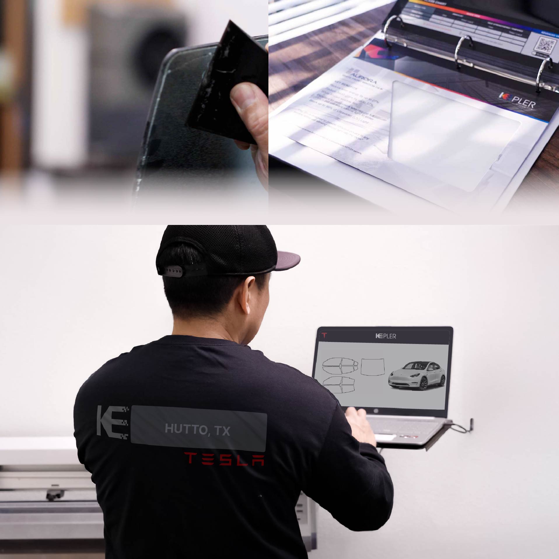 Kepler Technician Fitting High-tech Window Tint to Tesla in Hutto