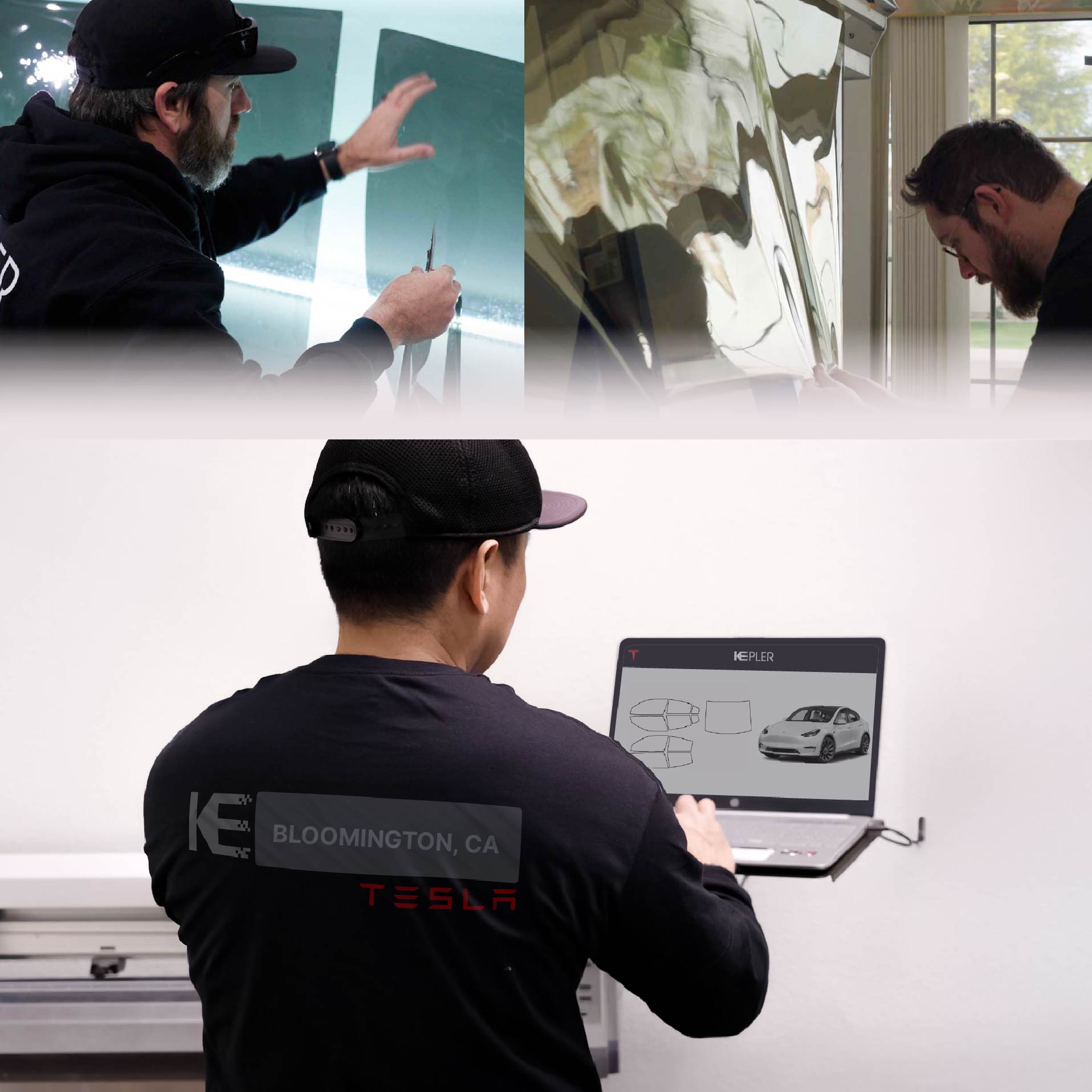 Kepler Technician Fitting Advanced Window Tint to Tesla in Bloomington