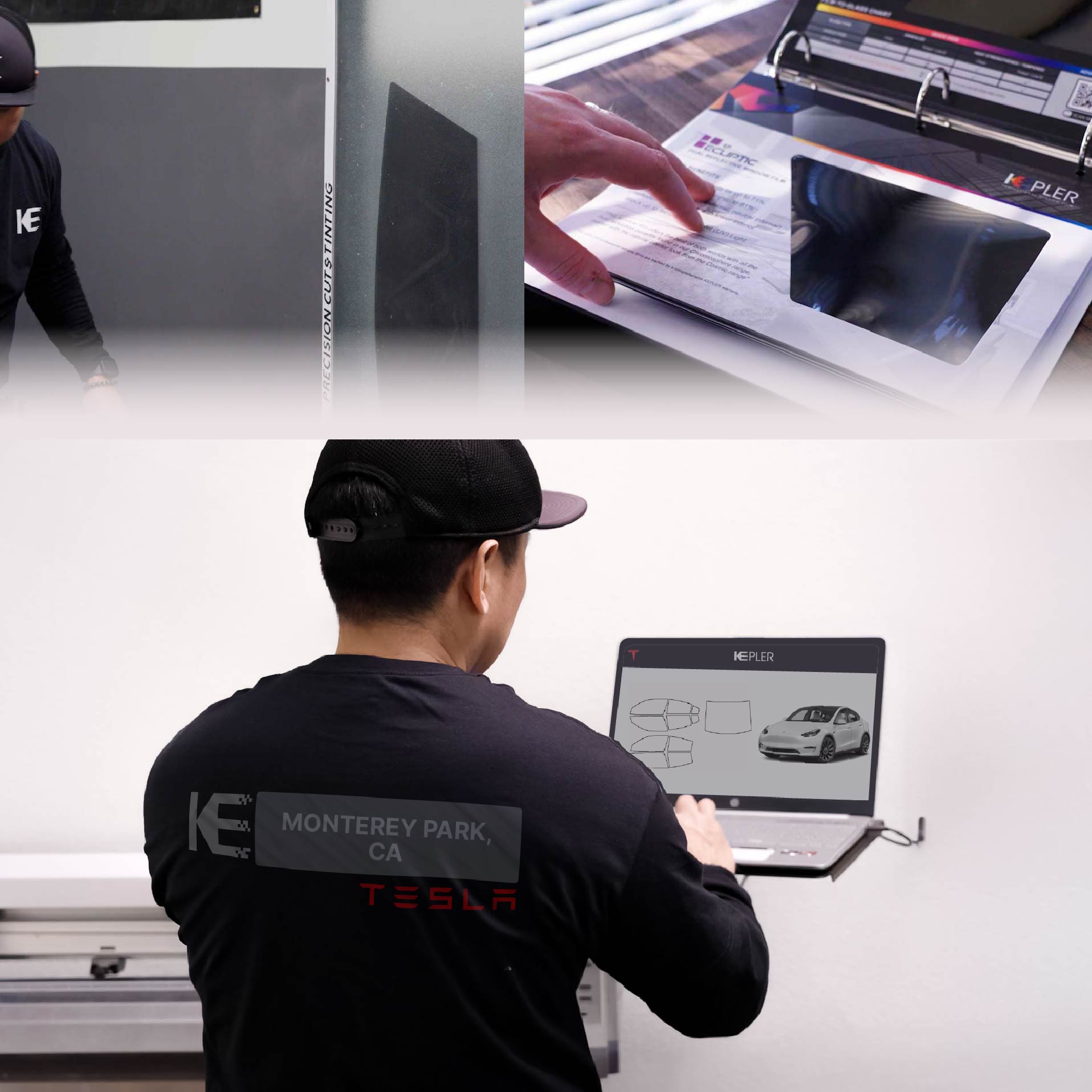 Kepler Technician Fitting High-tech Window Tint to Tesla in Monterey Park