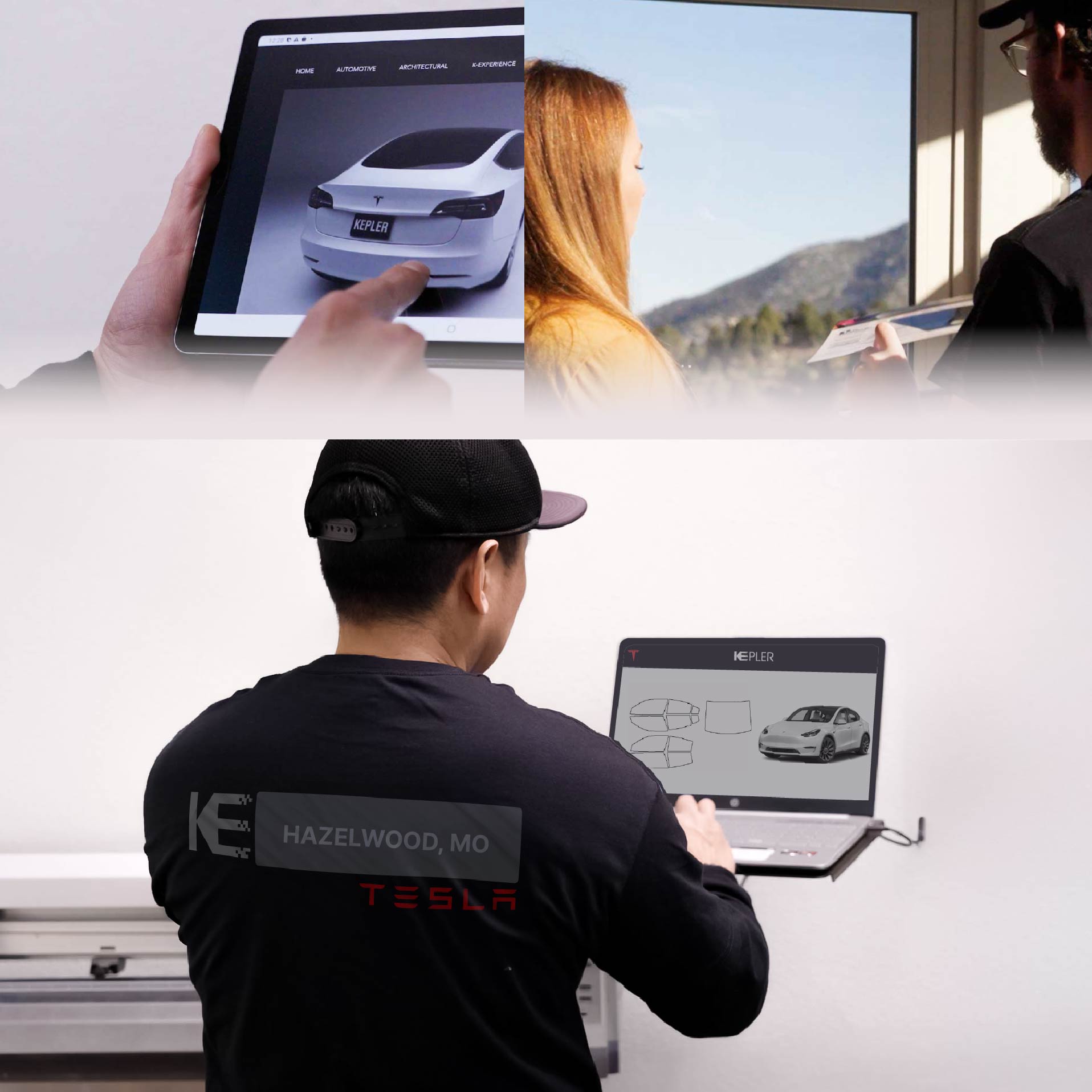 Kepler Technician Fitting High-tech Window Tint to Tesla in Hazelwood