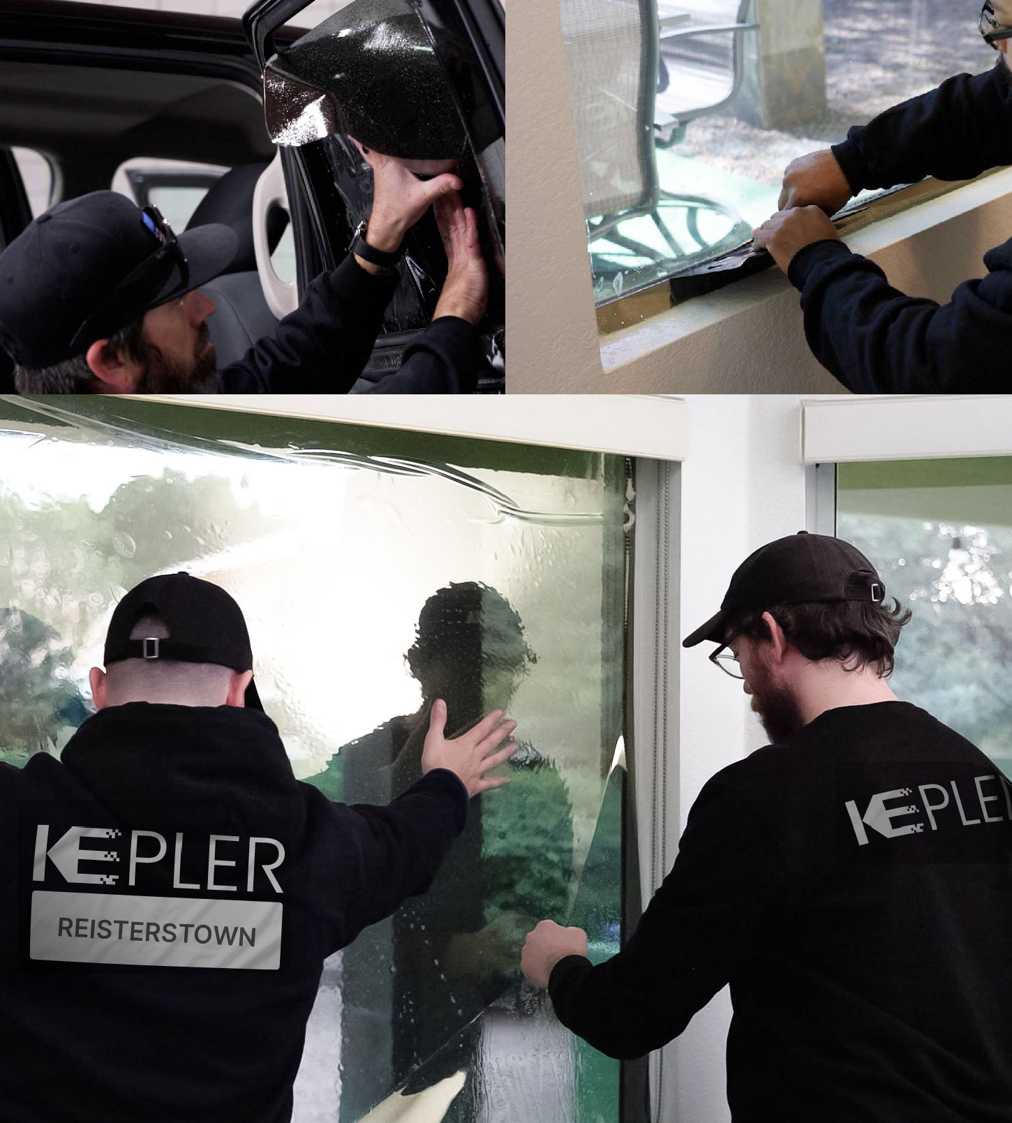 Expert Technician Applying Advanced Window Tint to Home in Reisterstown