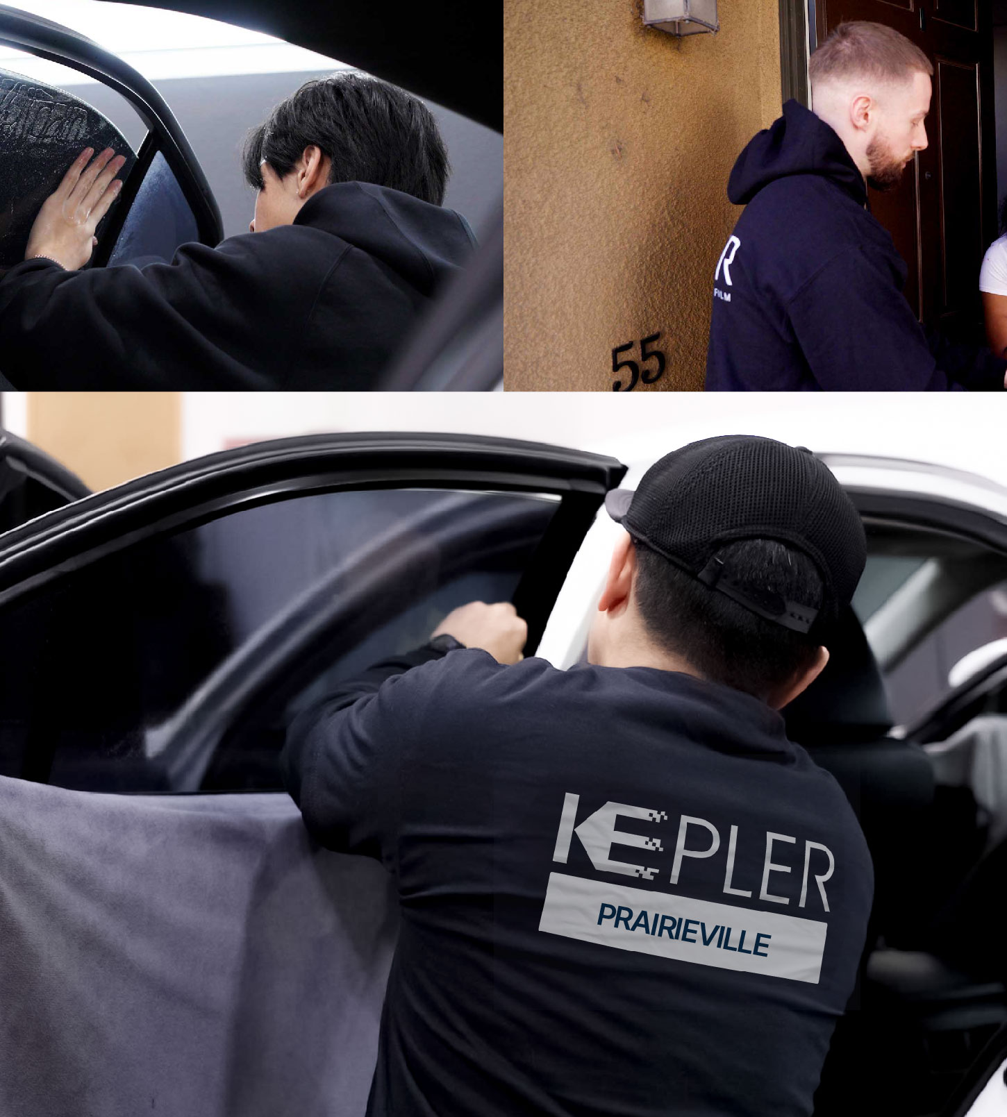 Automotive Window Tinting Expert Applying Film in Prairieville, Louisiana