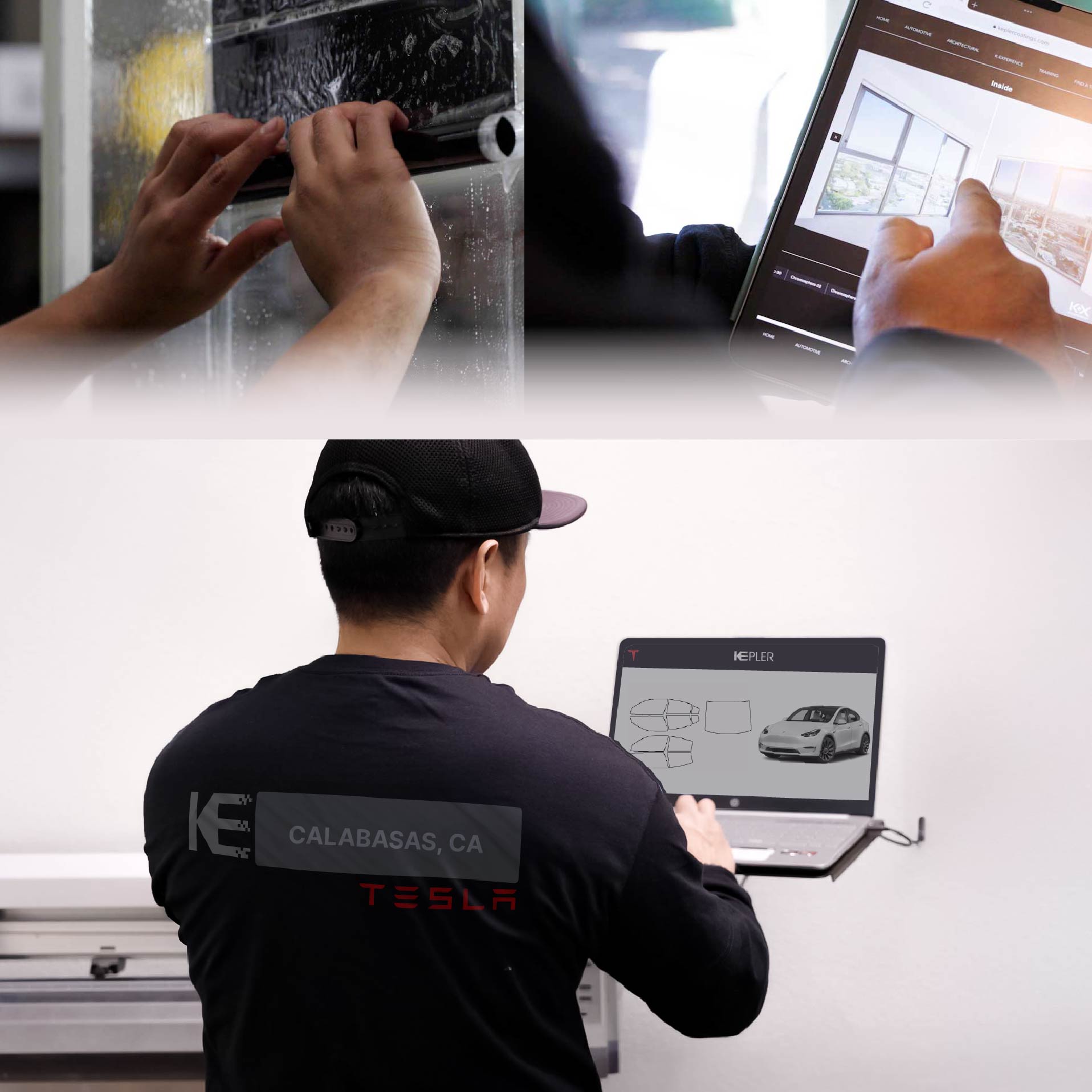 Kepler Technician Installing Advanced Window Tint to Tesla in Calabasas