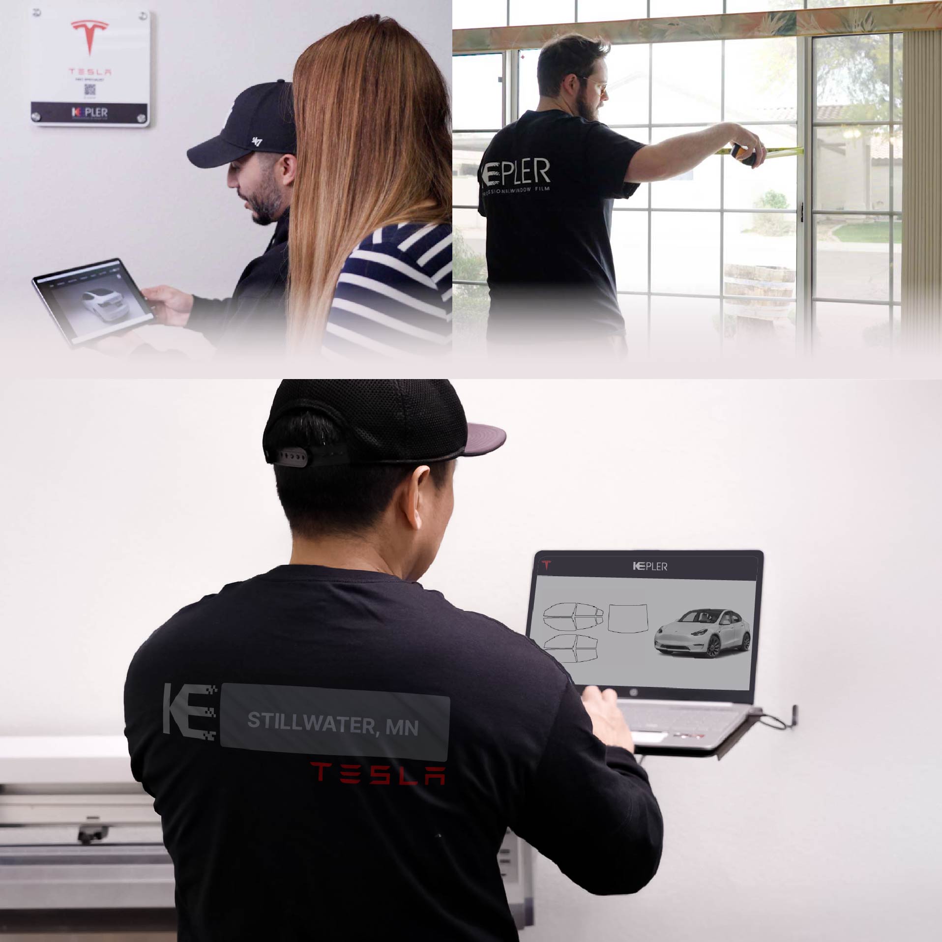 Expert Technician Installing Ceramic Window Tint to Tesla in Stillwater