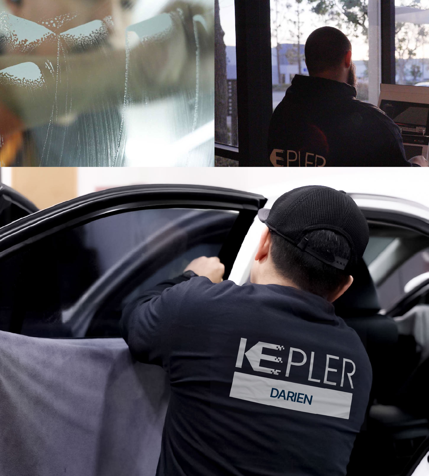 Automotive Window Tinting Expert Applying Film in Darien, Connecticut