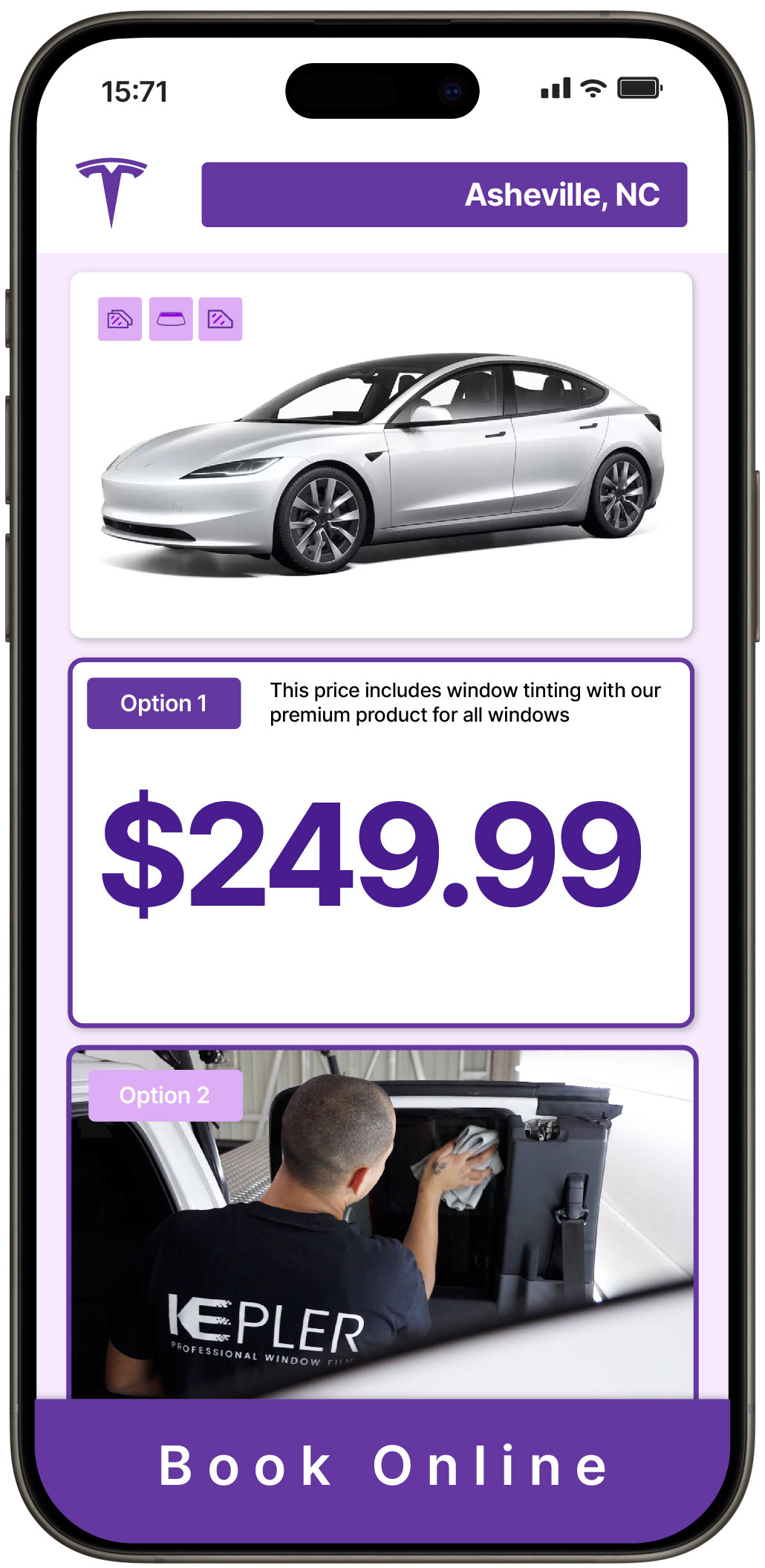 View Competitive Tesla Window Tinting Prices in Asheville, North Carolina