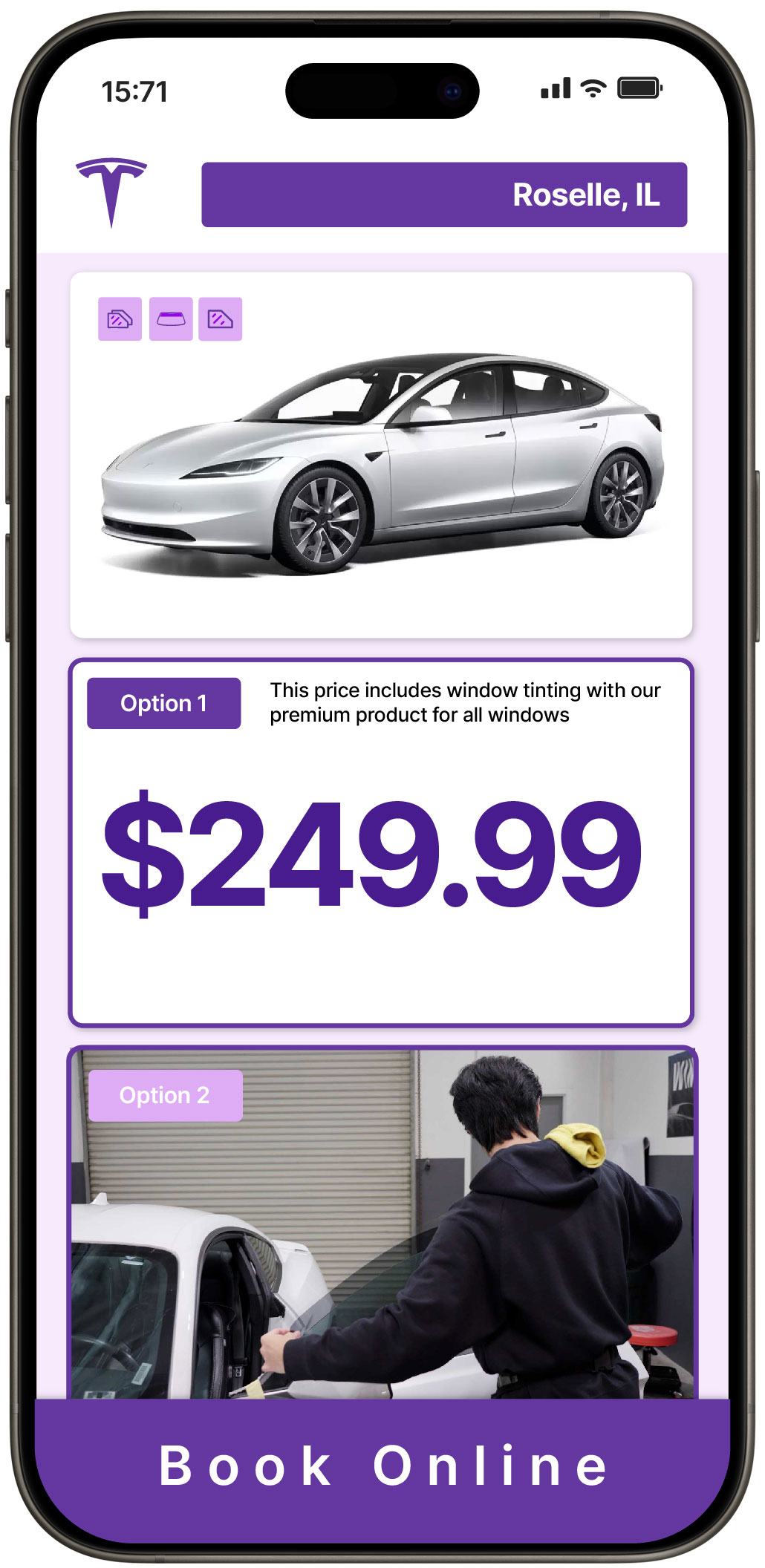 View Competitive Tesla Window Tinting Rates in Roselle, Illinois