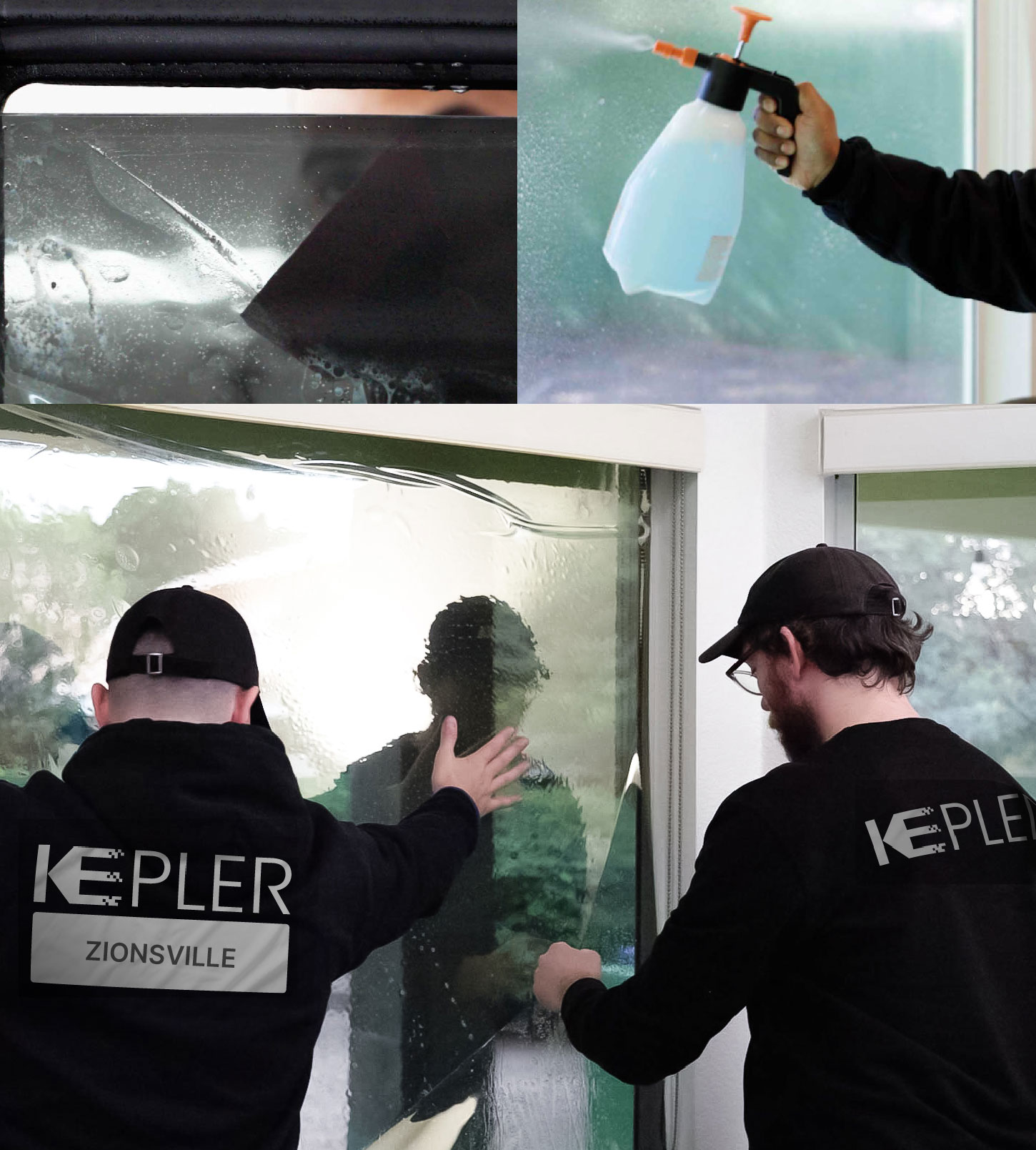 Kepler Technician Applying High-tech Window Tint to Home in Zionsville