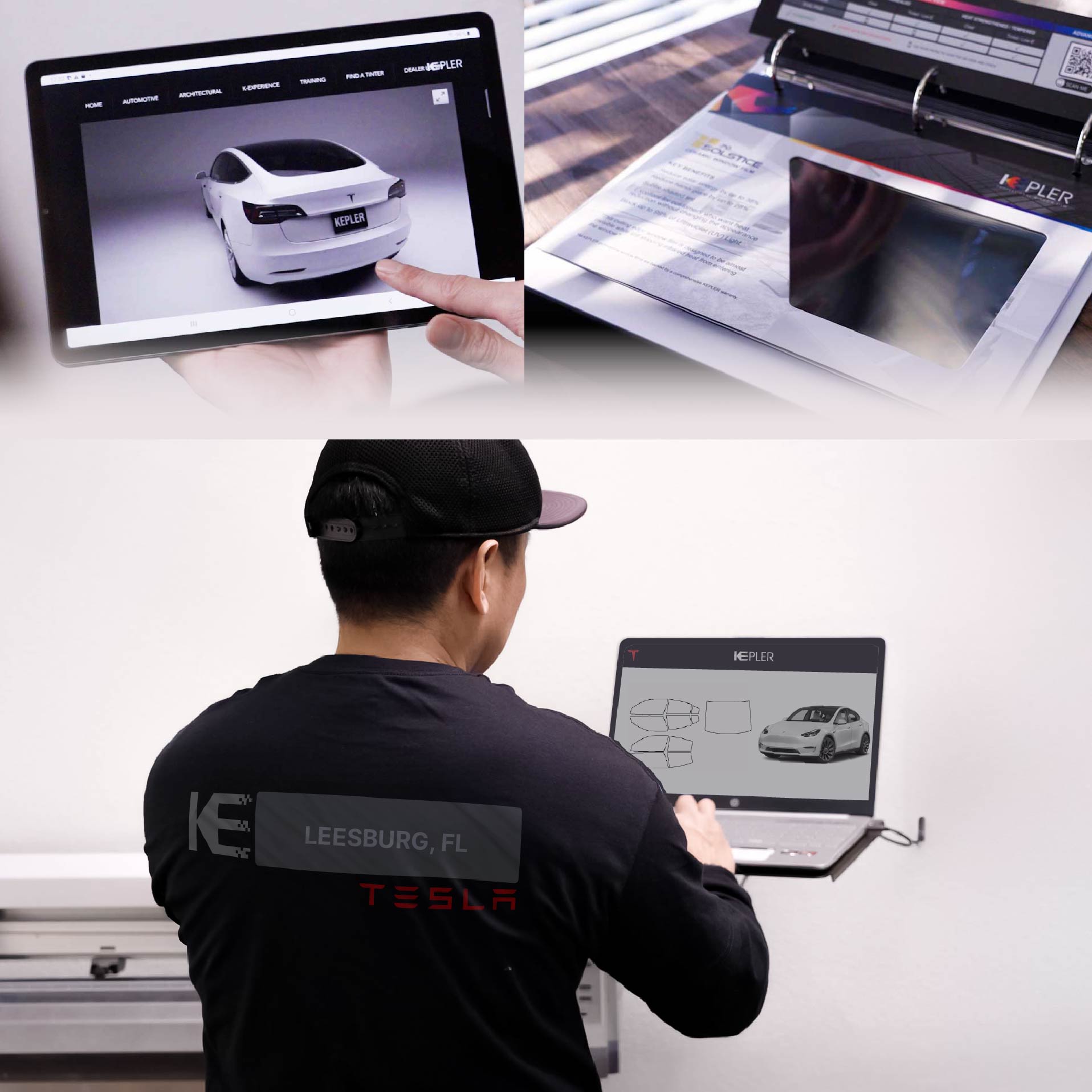 Expert Technician Installing High-tech Window Tint to Tesla in Leesburg