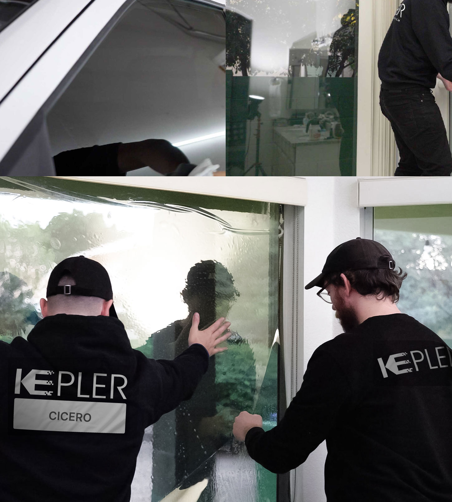 Expert Technician Installing Advanced Window Tint to Home in Cicero