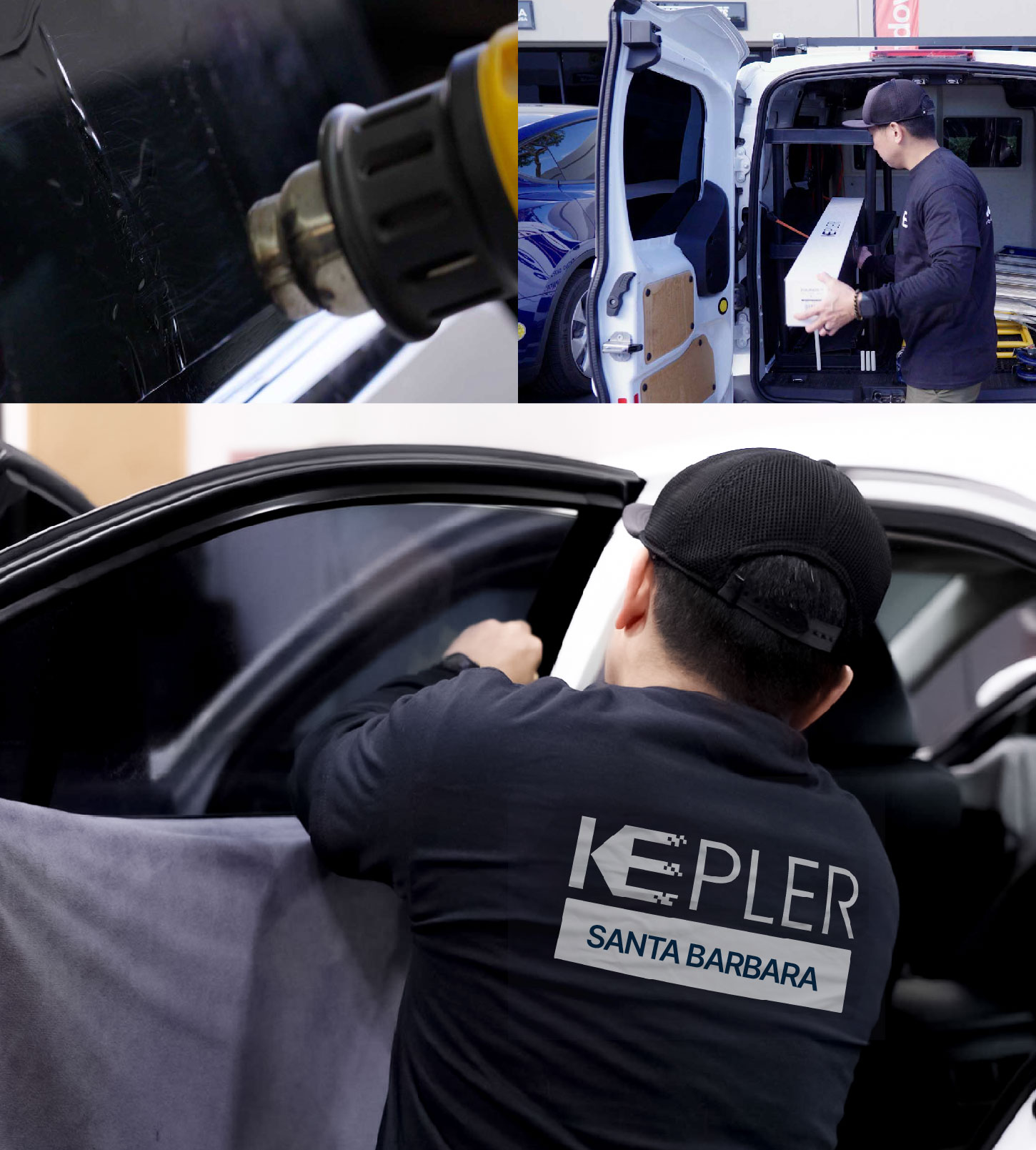 Automotive Window Tinting Expert Applying Film in Santa Barbara, California