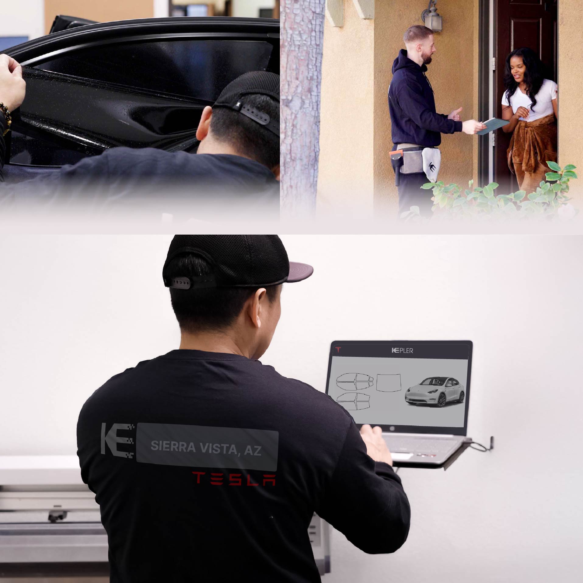 Expert Technician Applying High-tech Window Tint to Tesla in Sierra Vista