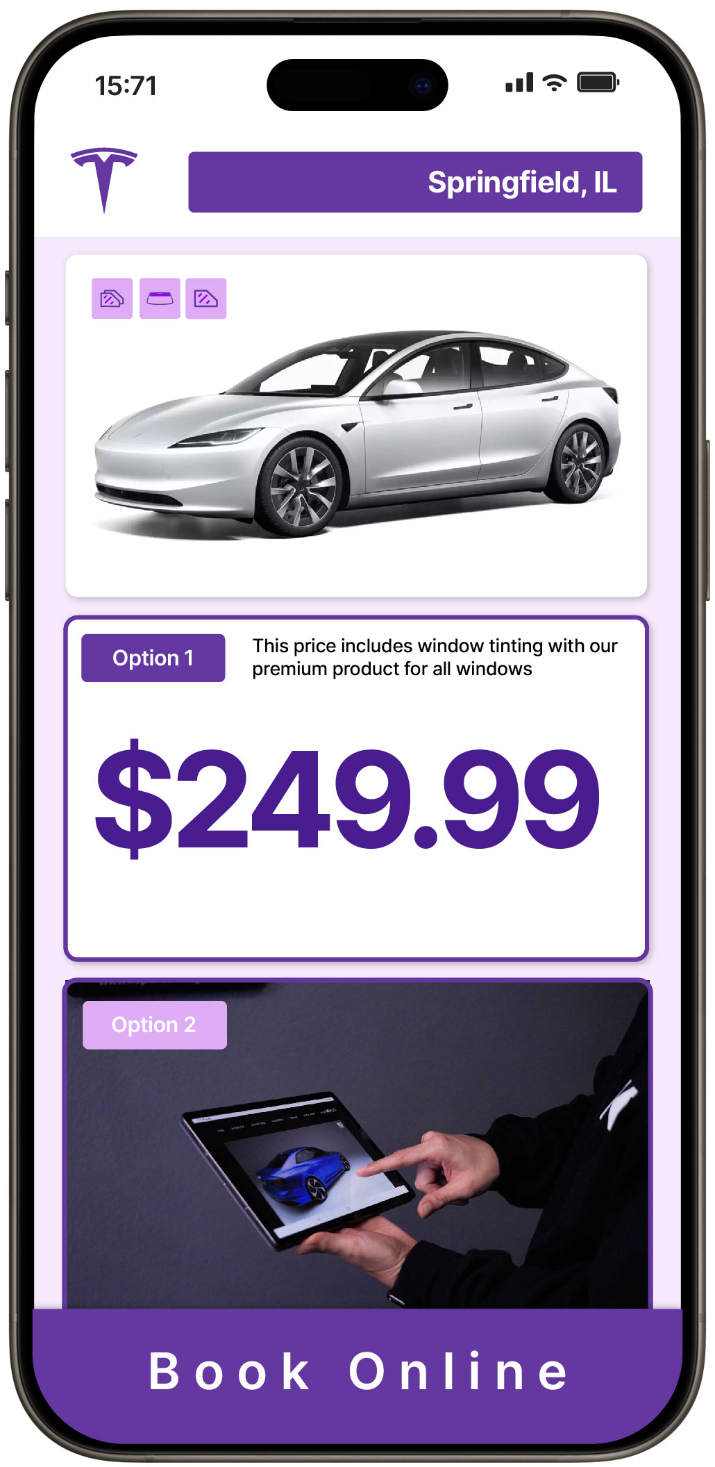 View Affordable Tesla Window Tinting Prices in Springfield, Illinois