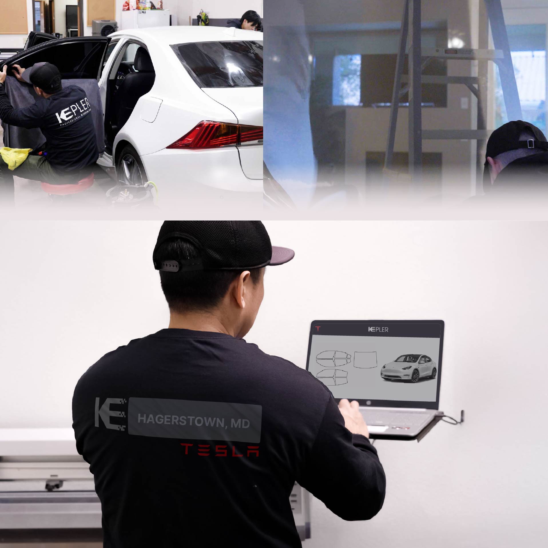Kepler Technician Installing High-tech Window Tint to Tesla in Hagerstown