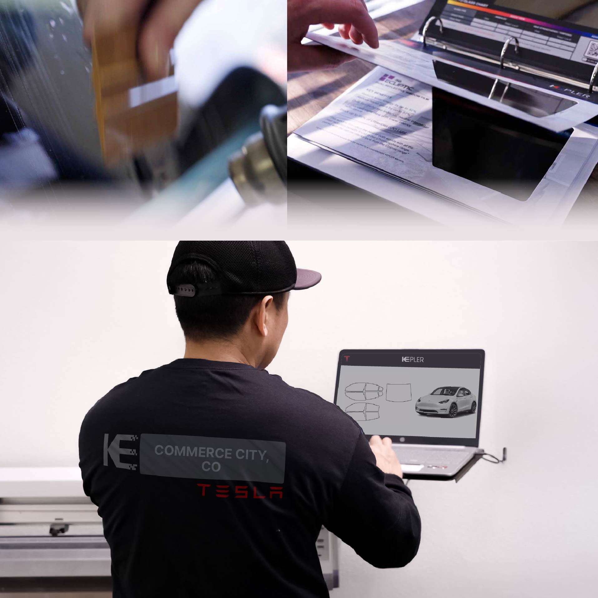 Kepler Technician Fitting High-tech Window Tint to Tesla in Commerce City