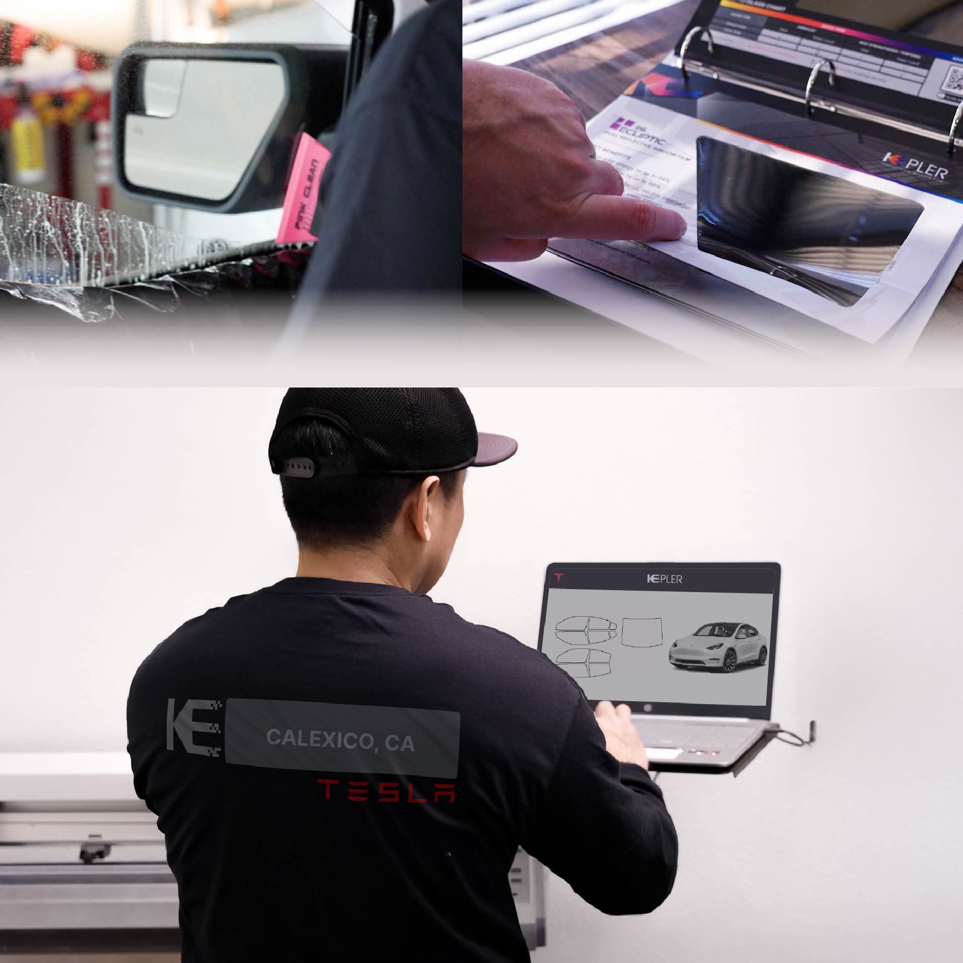 Kepler Technician Installing High-tech Window Tint to Tesla in Calexico