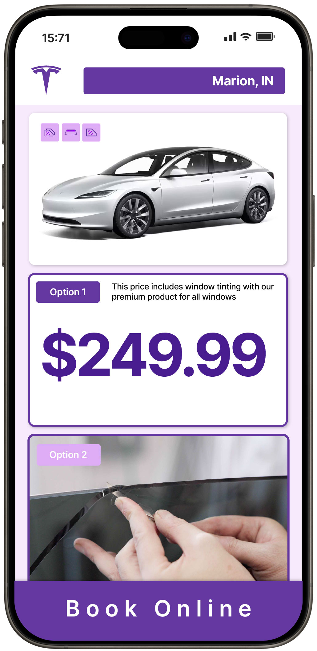 View Competitive Tesla Window Tinting Prices in Marion, Indiana