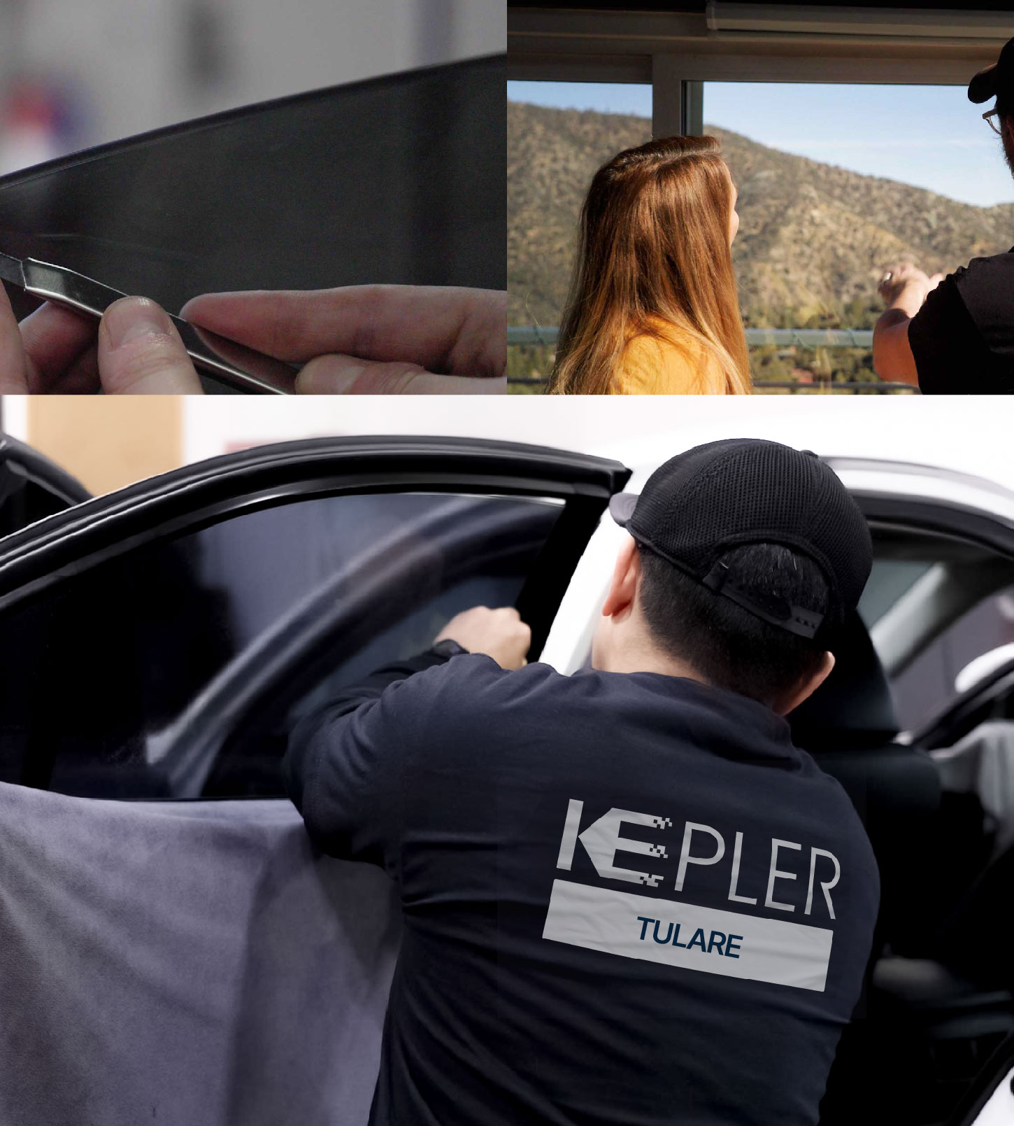 Automotive Window Tinting Expert Applying Film in Tulare, California