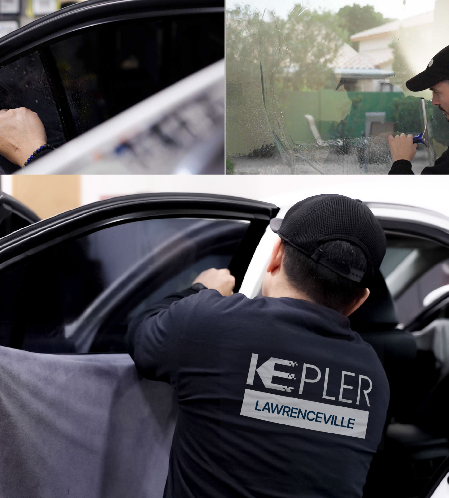 Automotive Window Tinting Expert Applying Film in Lawrenceville, Georgia