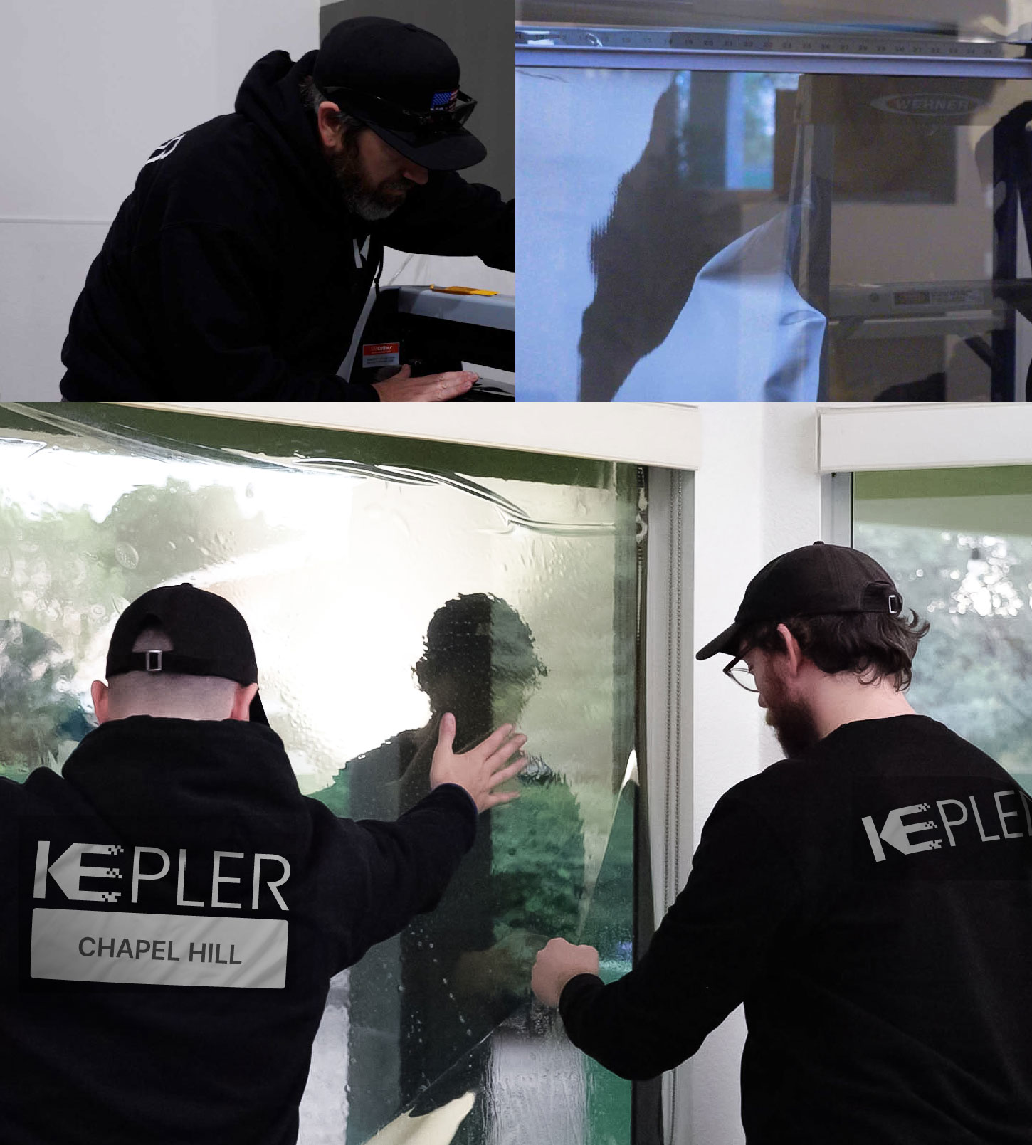 Expert Technician Fitting High-tech Window Tint to Home in Chapel Hill