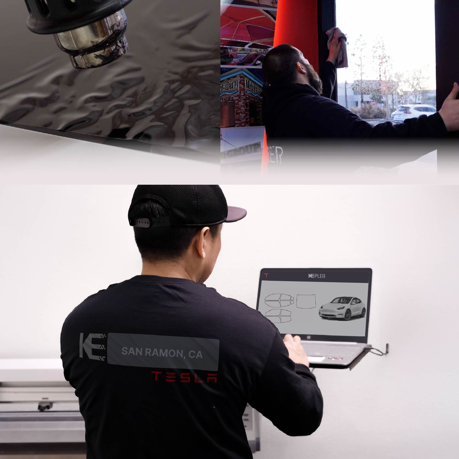 Kepler Technician Fitting Advanced Window Tint to Tesla in San Ramon