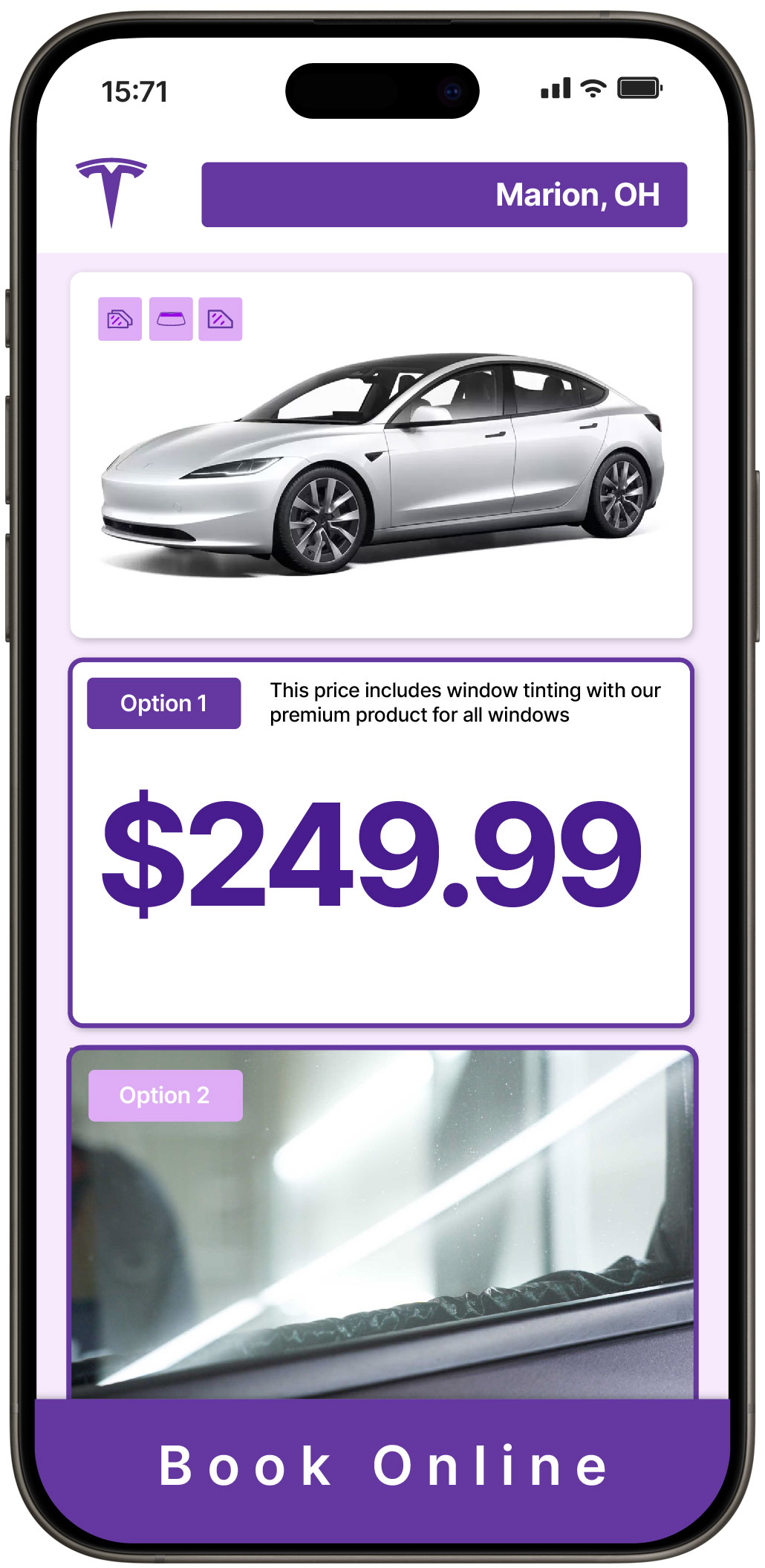 View Competitive Tesla Window Tinting Rates in Marion, Ohio