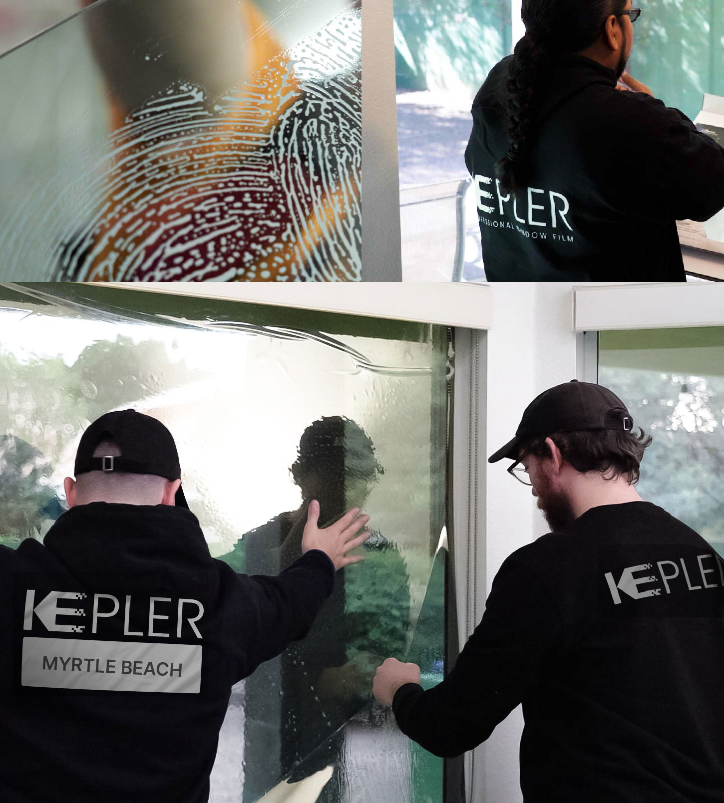 Expert Technician Fitting Advanced Window Tint to Home in Myrtle Beach