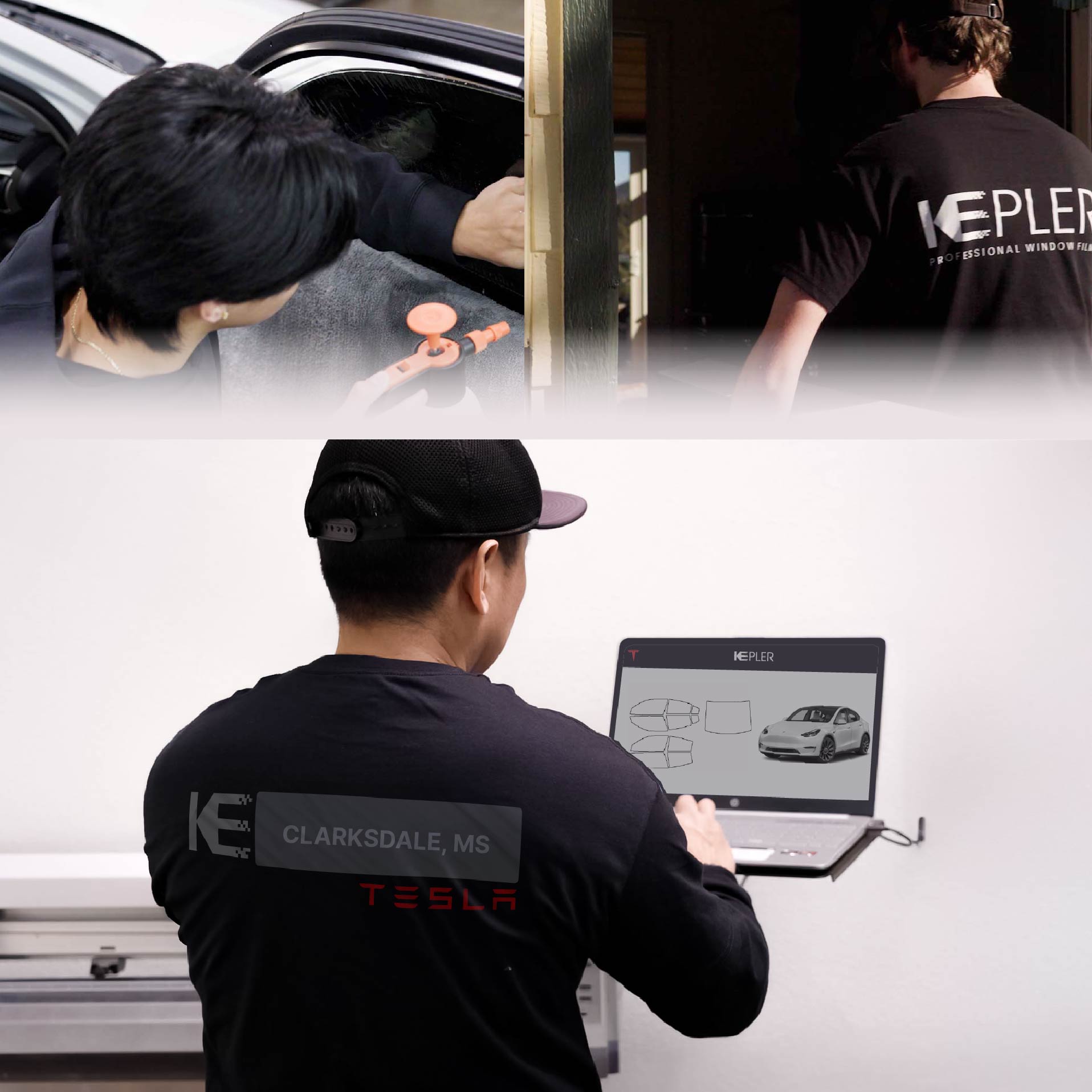 Expert Technician Fitting Advanced Window Tint to Tesla in Clarksdale