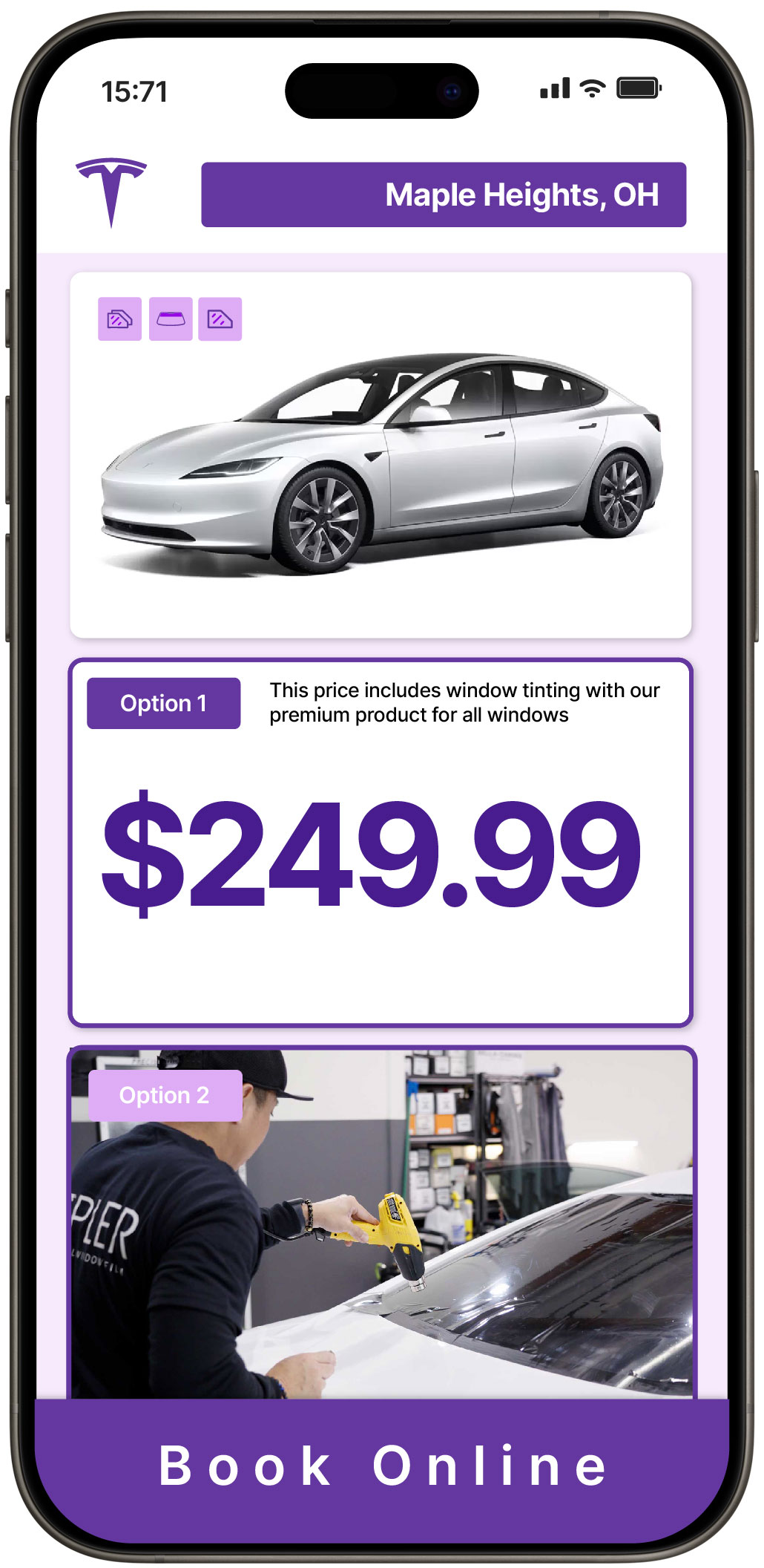 View Reasonable Tesla Window Tinting Rates in Maple Heights, Ohio