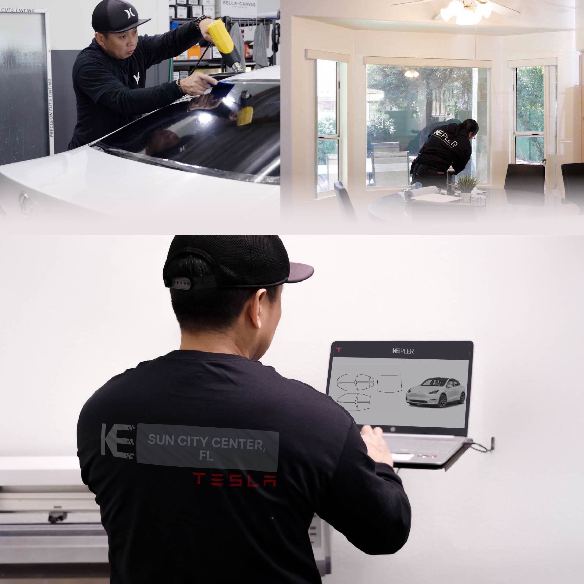 Kepler Technician Applying High-tech Window Tint to Tesla in Sun City Center