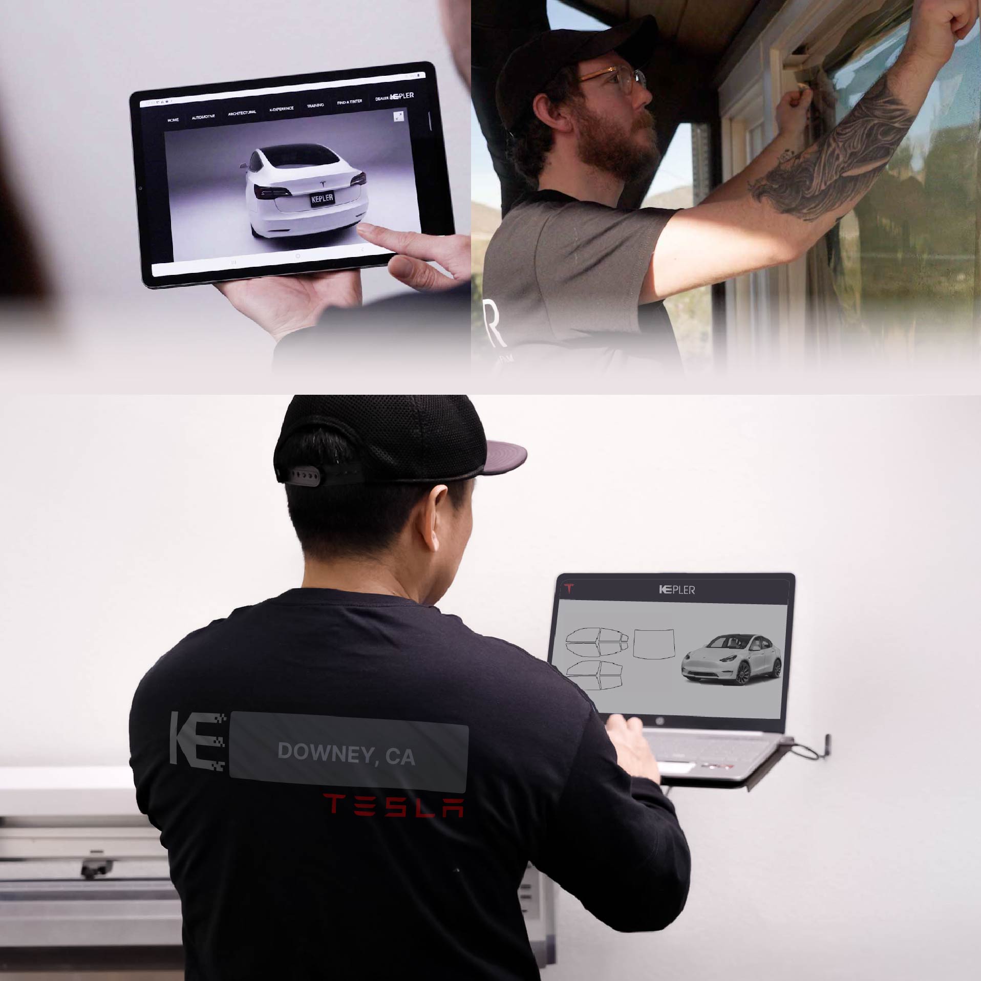 Expert Technician Installing Ceramic Window Tint to Tesla in Downey